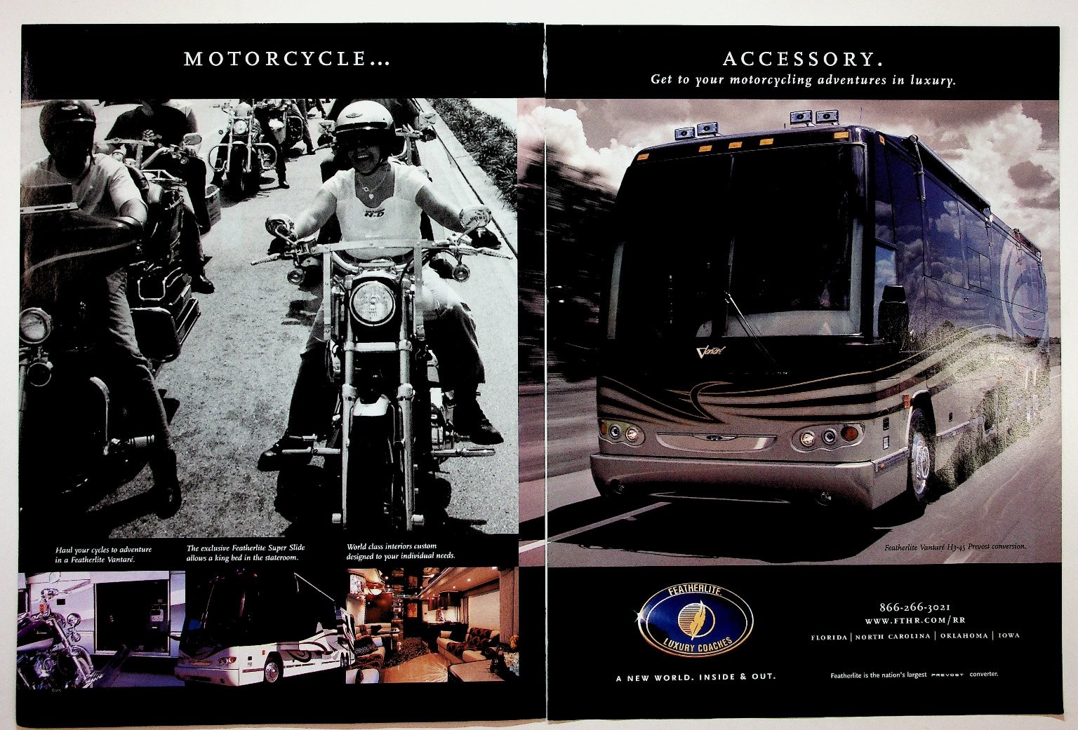 Featherlite Vantare H3-45 Prevost Luxury Coach Vintage 2-Page Magazine Ad