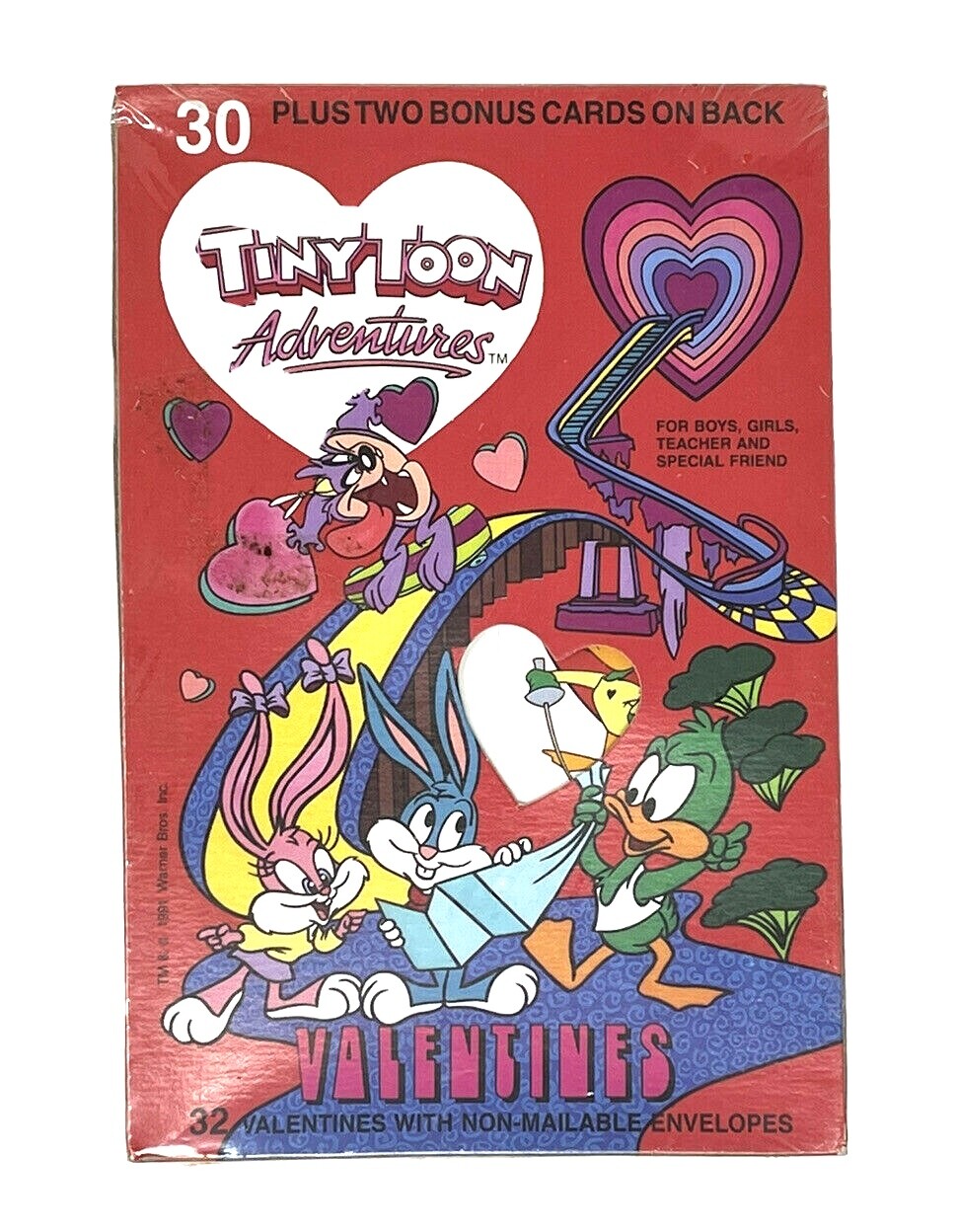 Tiny Toon Adventures Valentine Day Cards 32 SEALED Damaged Box Taz Bugs VTG 1991 Tiny Toon Adventures Valentine Day Cards 32 SEALED Damaged Box Taz Bugs VTG 1991