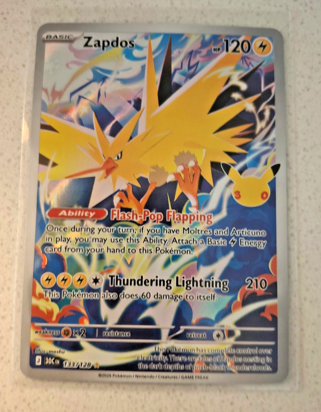 Zapdos 133/128 30th Celebration Illustration Rare Pokémon TCG English NM