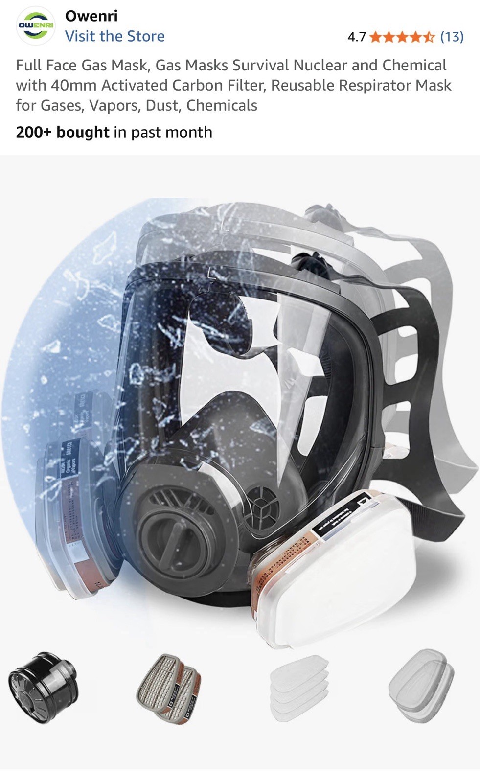 Full Face Gas Mask, Gas Masks Survival Nuclear and Chemical with 40Mm Activated