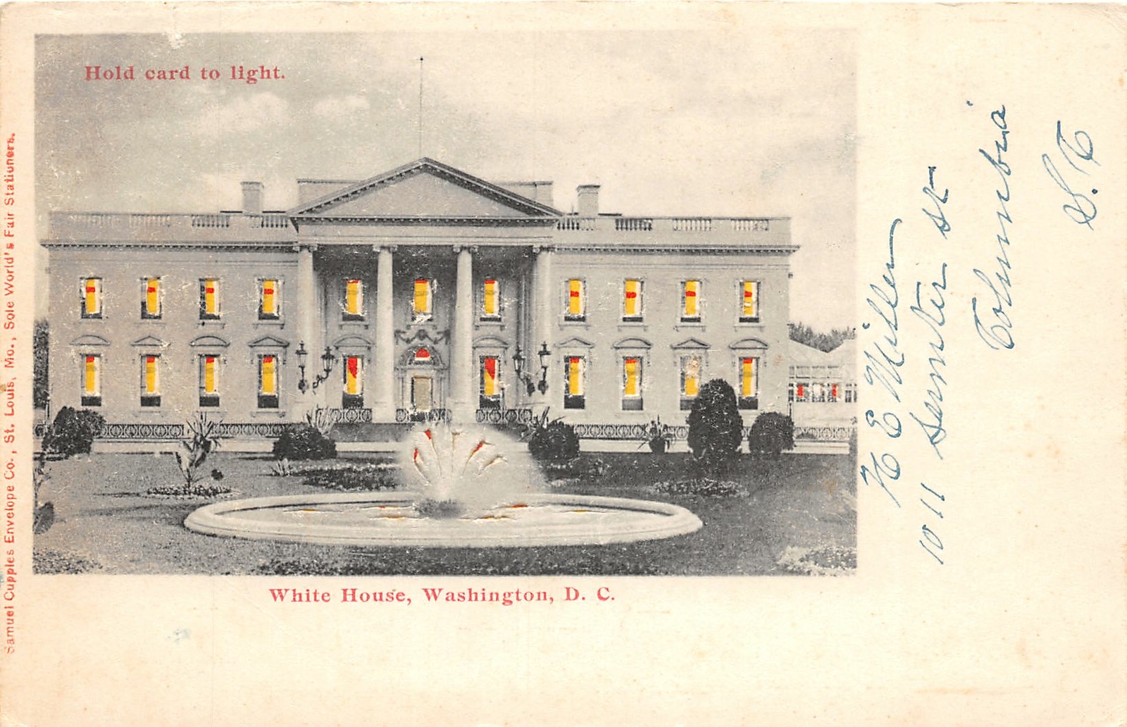 J16/ Washington D.C. Postcard c1910 HTL Hold-To-Light White House 174 J16/ Washington D.C. Postcard c1910 HTL Hold-To-Light White House 174