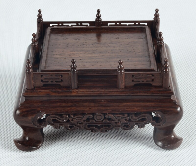 Craft Art Statue Base Holder Decor Ebony Wood Carved Square Display Rack Stand
