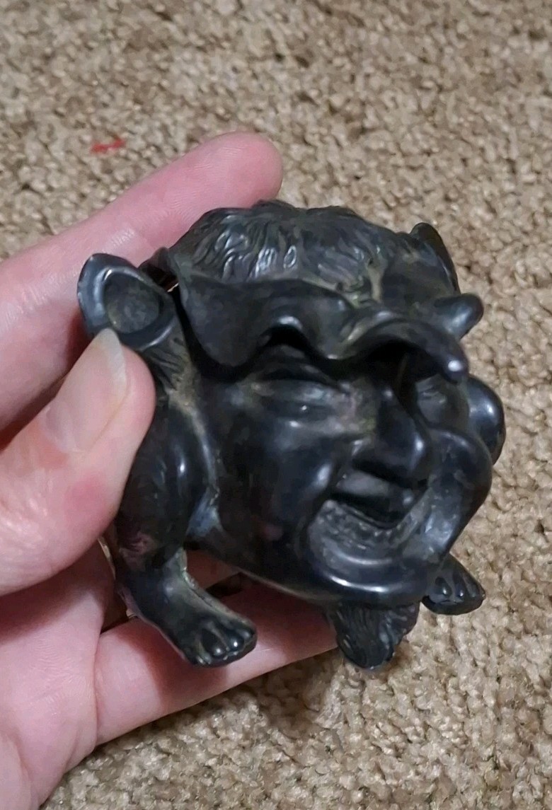 ANTIQUE DEVIL IMP GARGOYLE Metal Ink Well Inkwell with ORIGINAL GLASS LINER ANTIQUE DEVIL IMP GARGOYLE Metal Ink Well Inkwell with ORIGINAL GLASS LINER