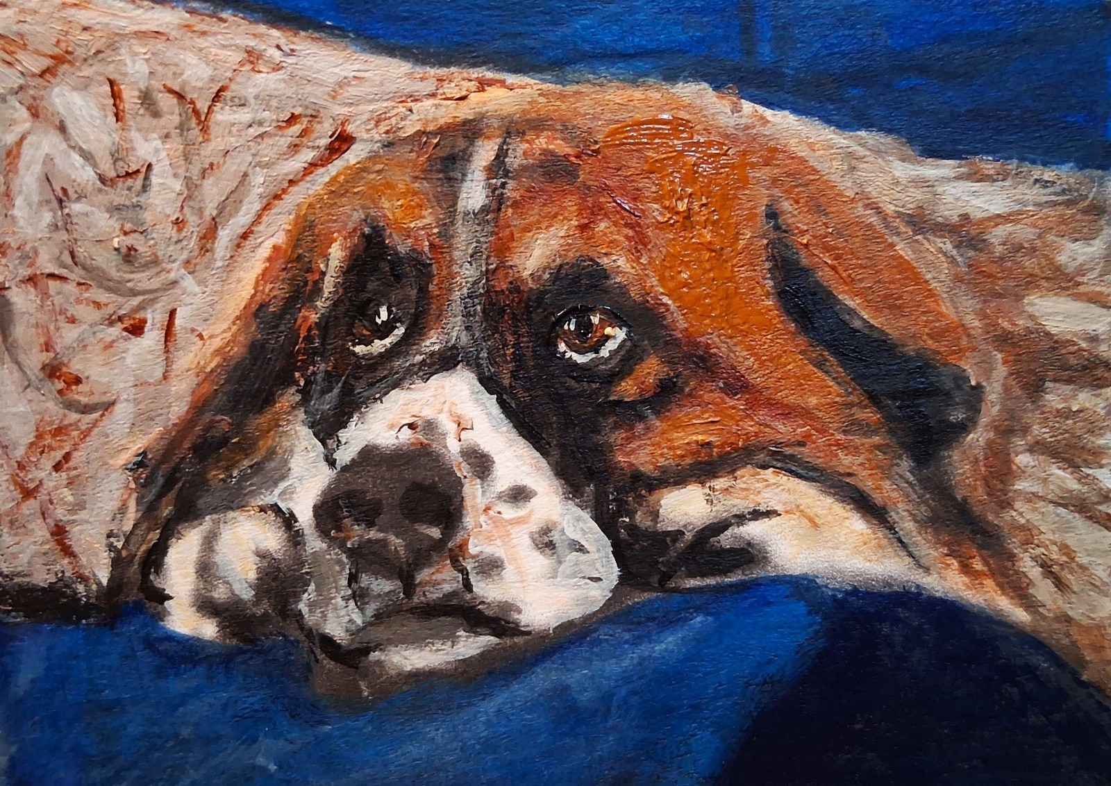Original ACEO Acrylic Painting Dog Saint Bernard Pup Resting Head on the Couch Original ACEO Acrylic Painting Dog Saint Bernard Pup Resting Head on the Couch