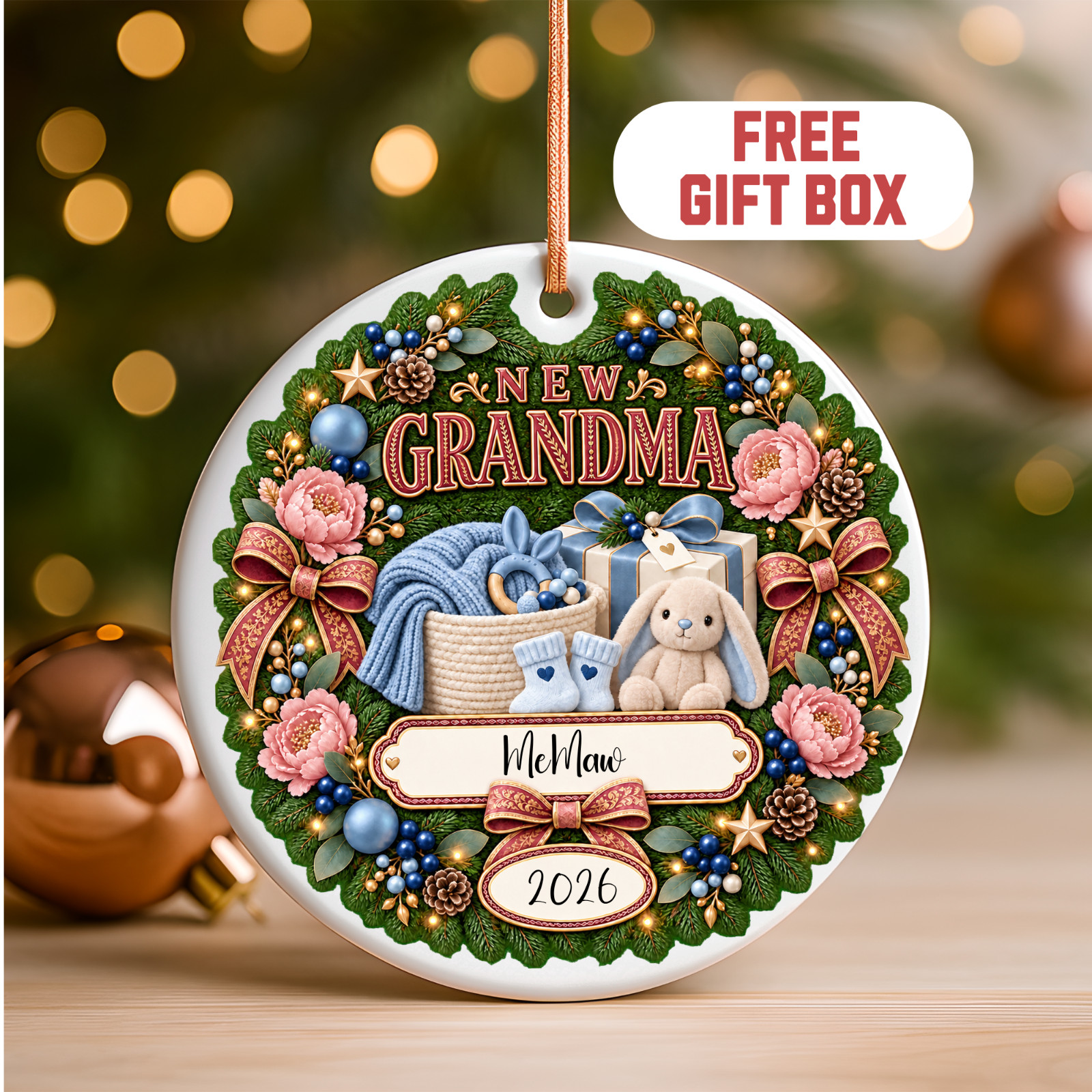 Personalized New Grandma Christmas Ornament 2026 Custom Name Year Gift Personalized New Grandma Christmas Ornament 2026 Custom Name Year Gift