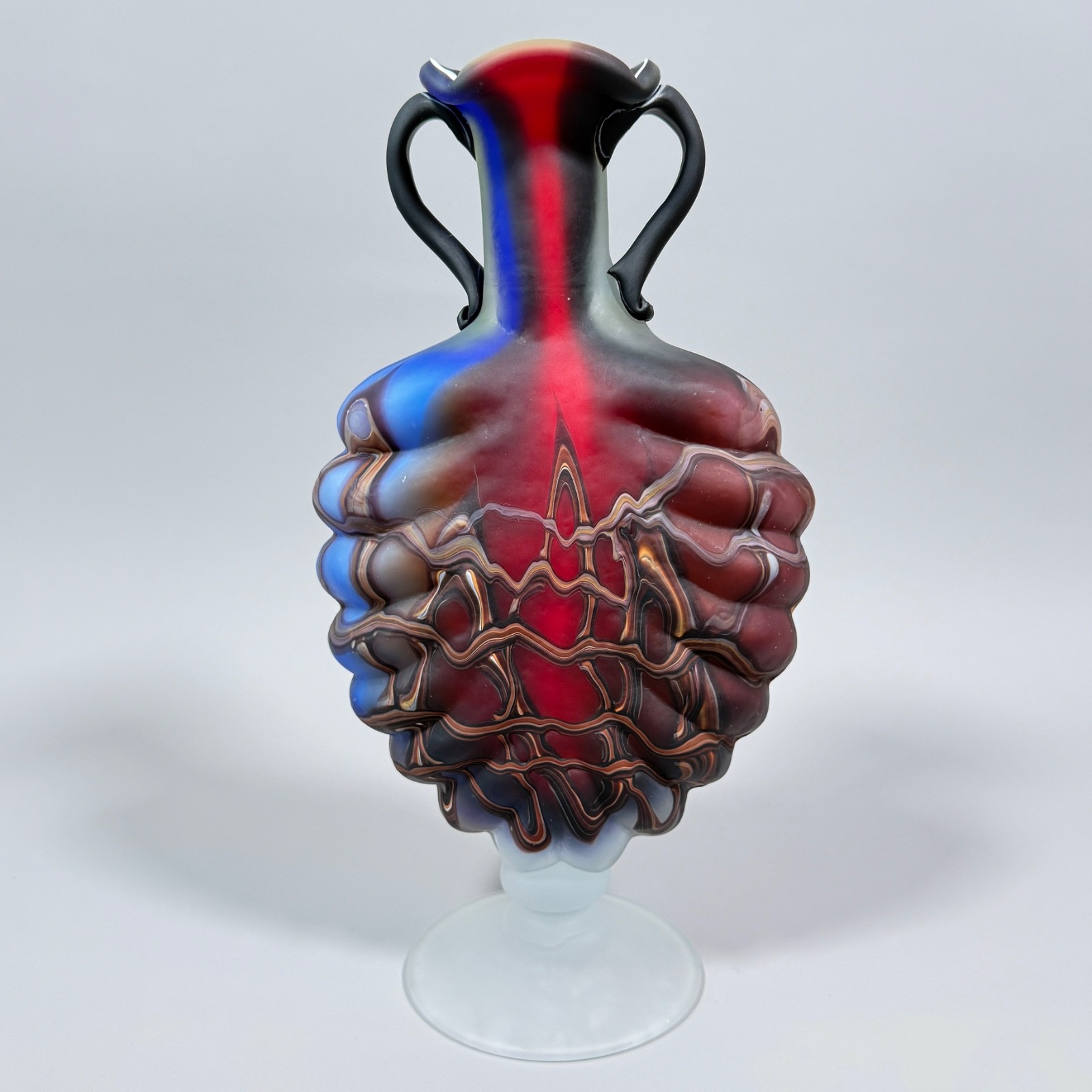 Vintage Baijab Two Handle Vase Azerbaijan Russia Handmade Studio art Glass Satin Vintage Baijab Two Handle Vase Azerbaijan Russia Handmade Studio art Glass Satin