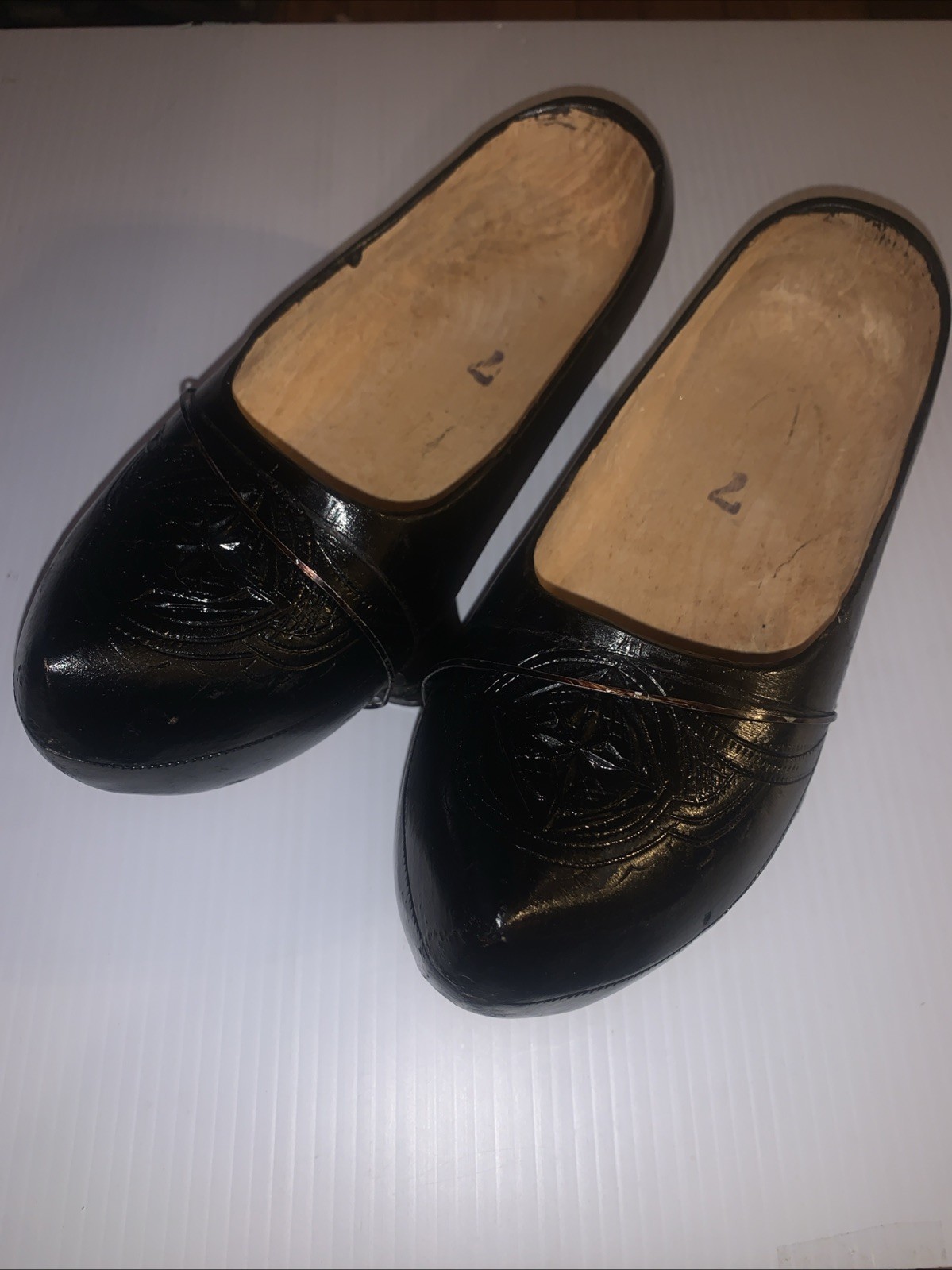 Vintage Hand Carved Dutch Wooden Clogs/Sabots on 3 Heels Vintage Hand Carved Dutch Wooden Clogs/Sabots on 3 Heels