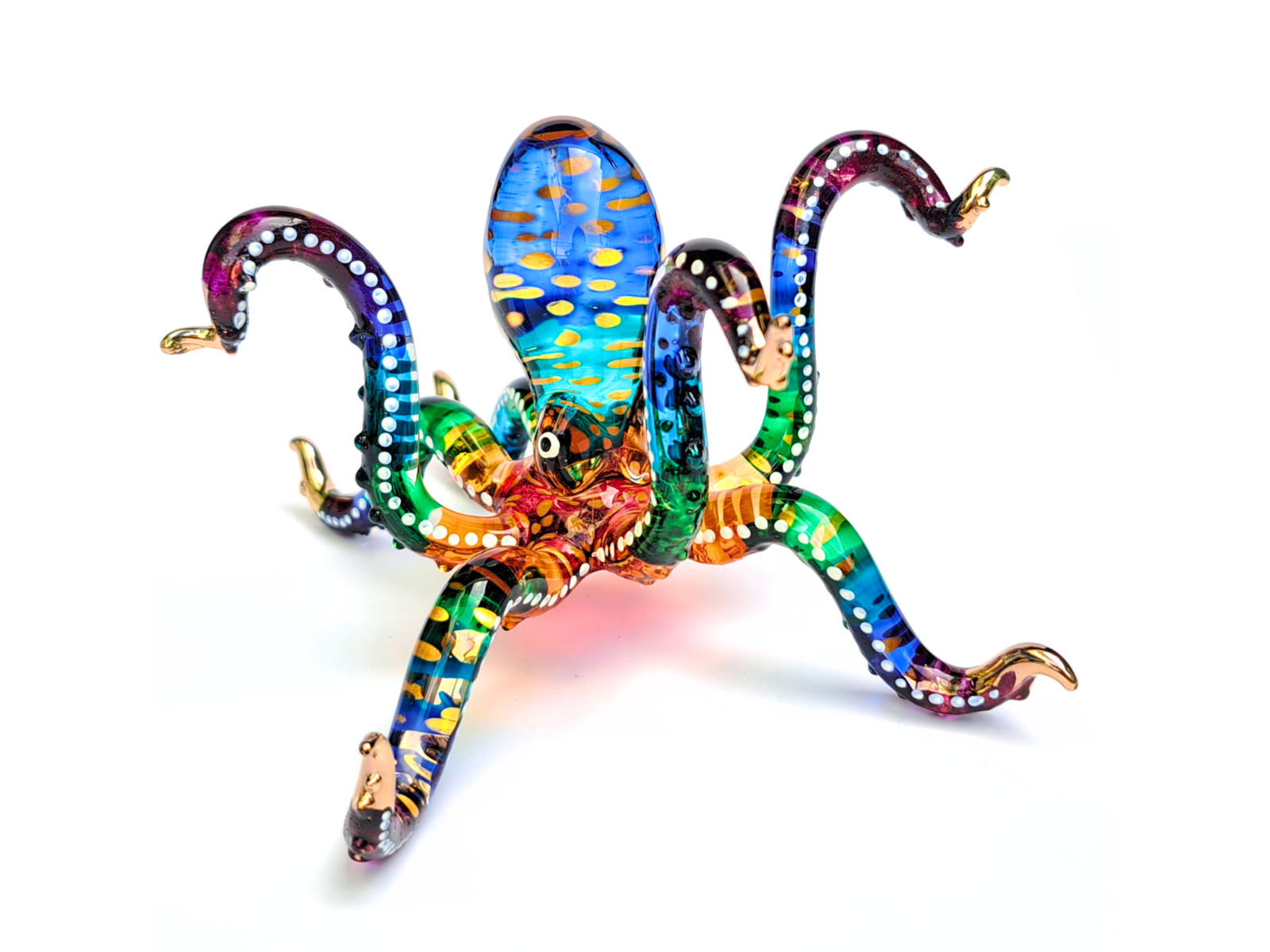 Handmade Colorful Glass Blown Octopus Figurine – Unique Art Sculpture, Sea life