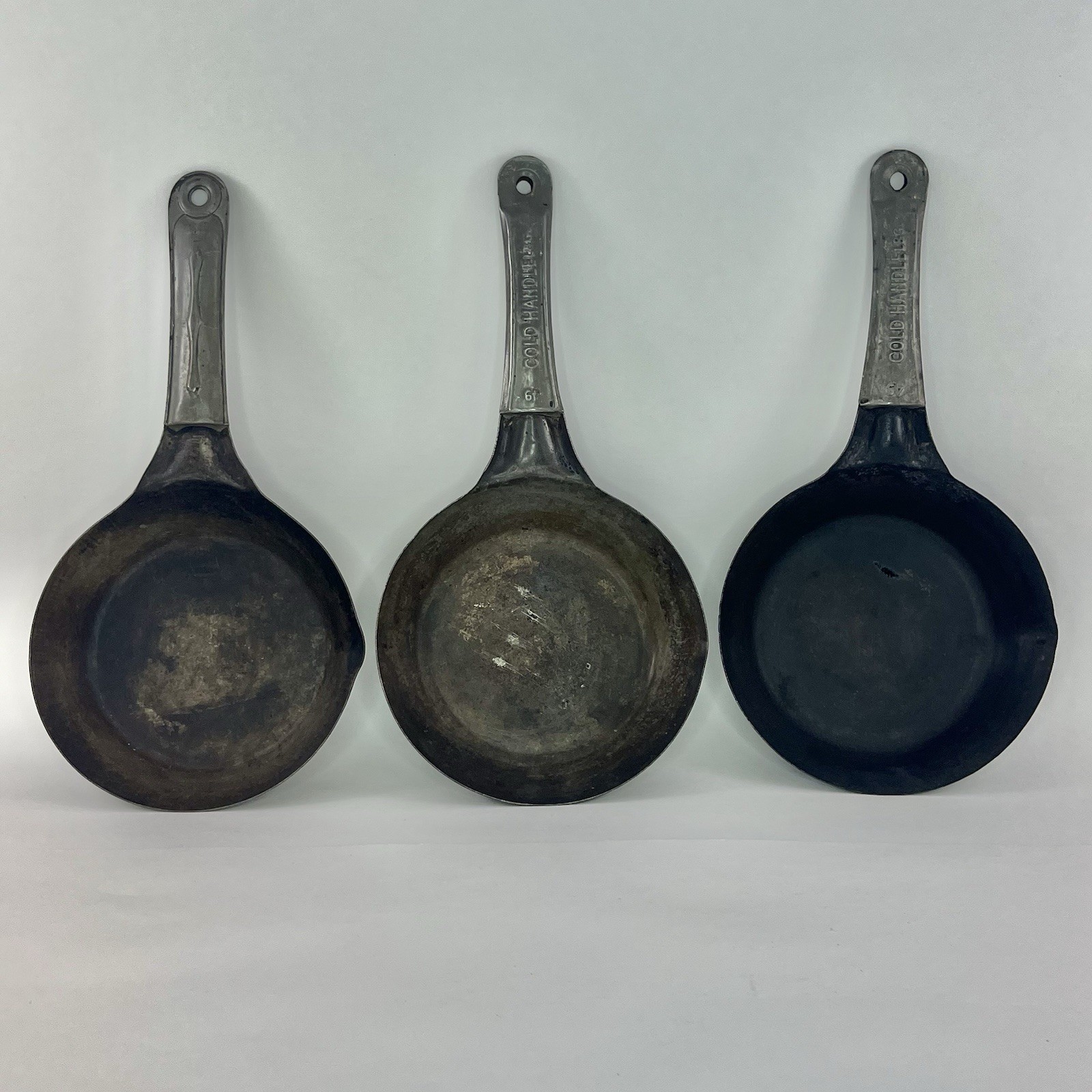 Lot of 3 Vintage Cold Handle Cowboy Skillets 2 #49\'s and 1 #39 Antique Lot of 3 Vintage Cold Handle Cowboy Skillets 2 #49\'s and 1 #39 Antique