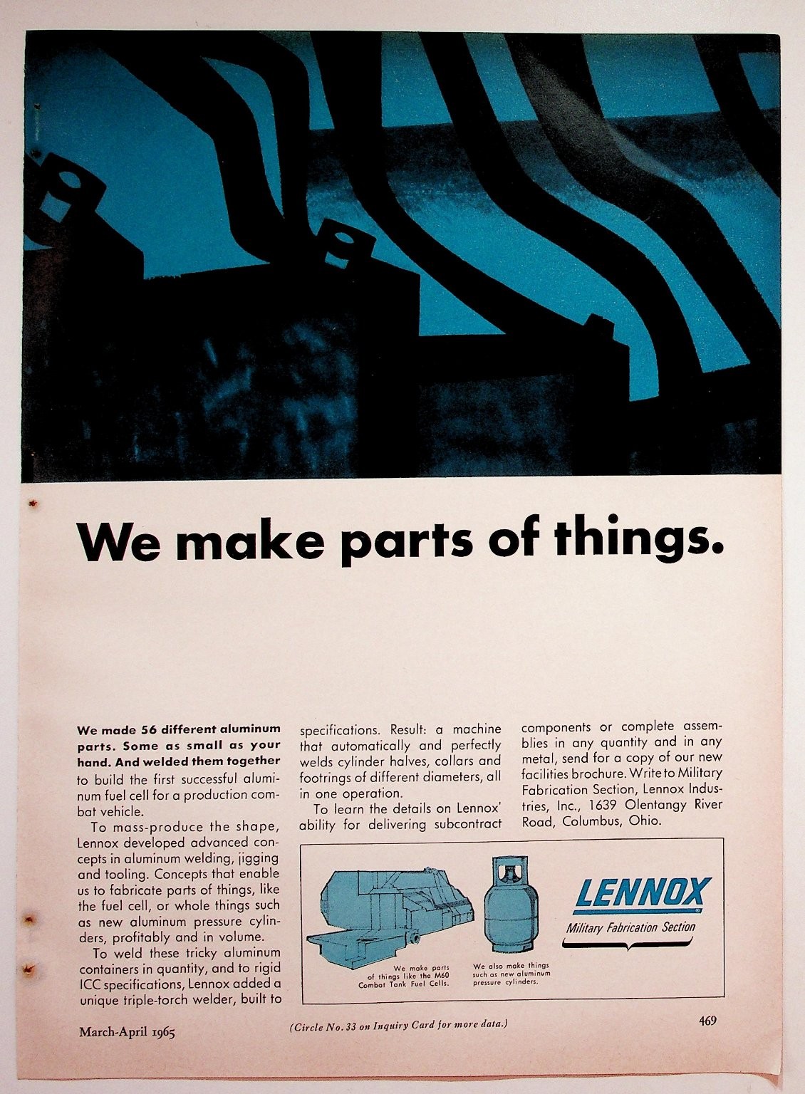 LENNOX Vintage 1965 Military Fabrication Aluminum Industrial Magazine Ad LENNOX Vintage 1965 Military Fabrication Aluminum Industrial Magazine Ad
