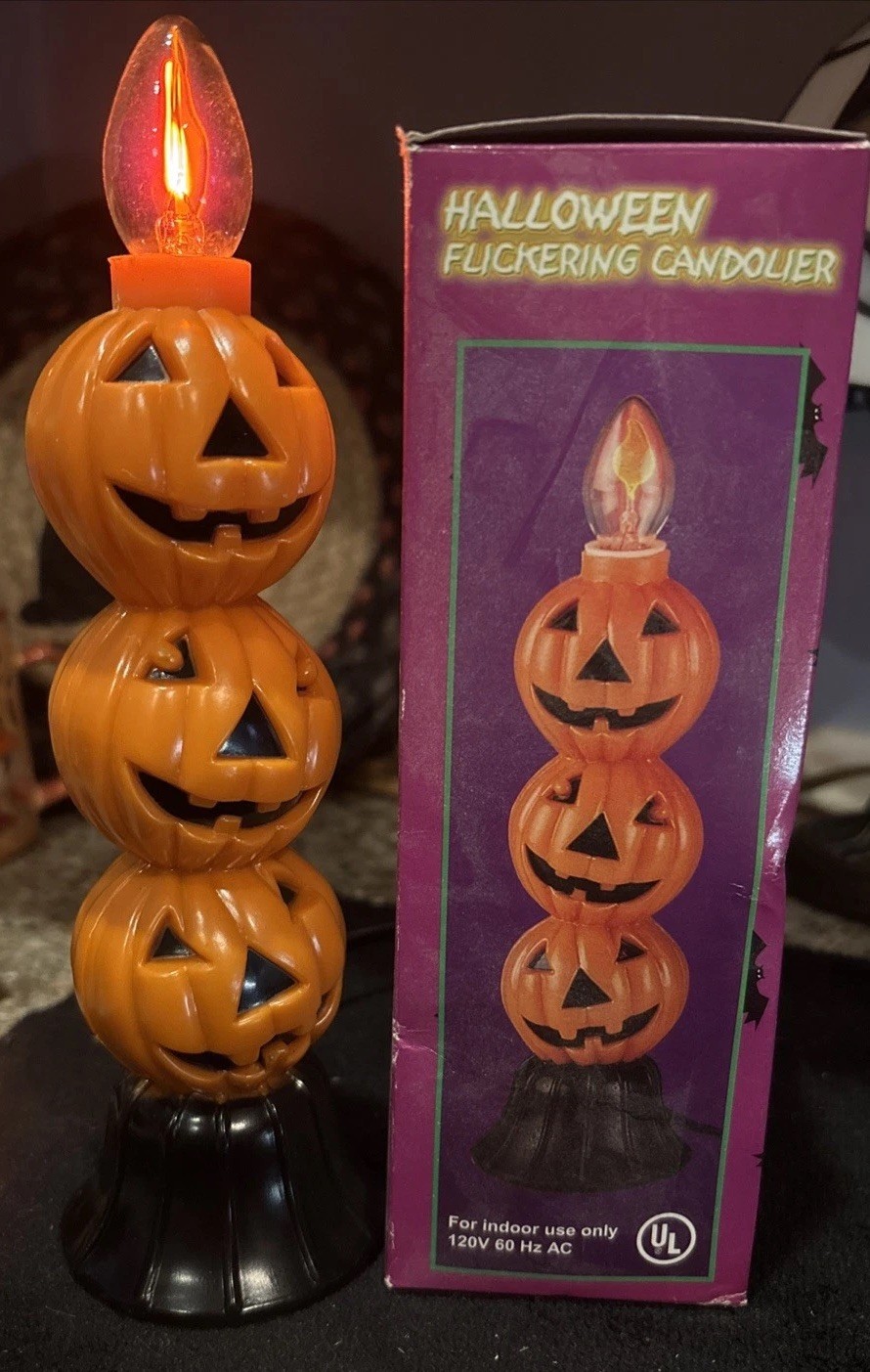 Vintage1990’s Stacked Pumpkin Electric Flickering Candlestick Halloween NIB Vintage1990’s Stacked Pumpkin Electric Flickering Candlestick Halloween NIB