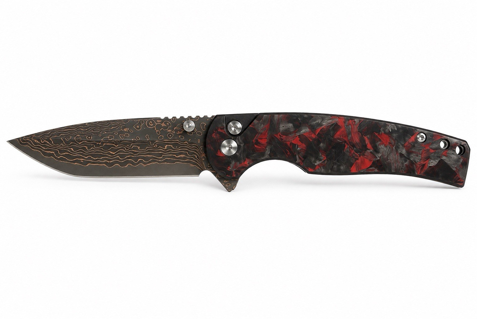 Sigma Pocketknife 67 Layer Copper Damascus Blade, Red/Black Carbon Fiber Handle
