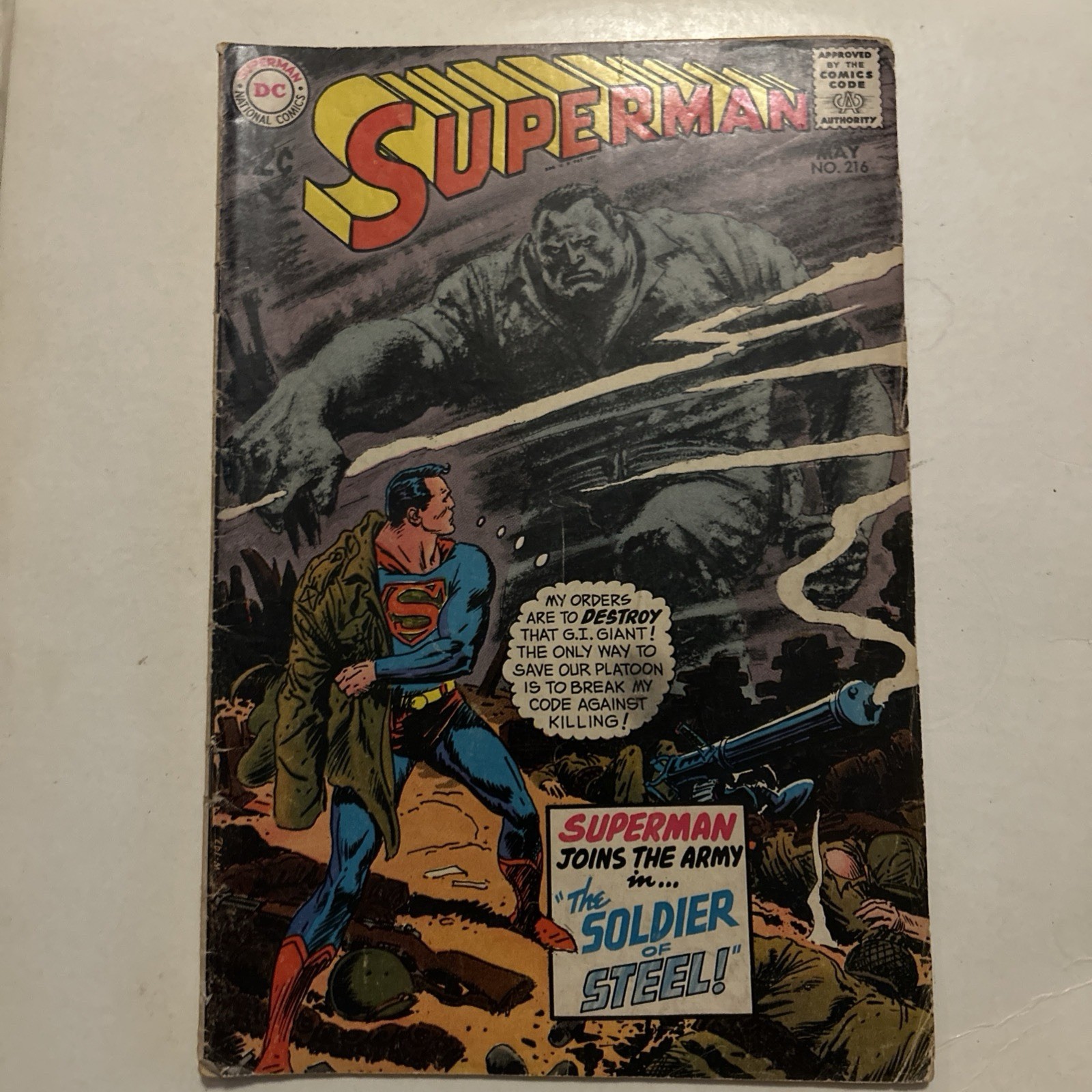 Superman #216 The Soldier of Steel, 1969, LAST 12¢ Issue Joe Kubert Art GD Superman #216 The Soldier of Steel, 1969, LAST 12¢ Issue Joe Kubert Art GD