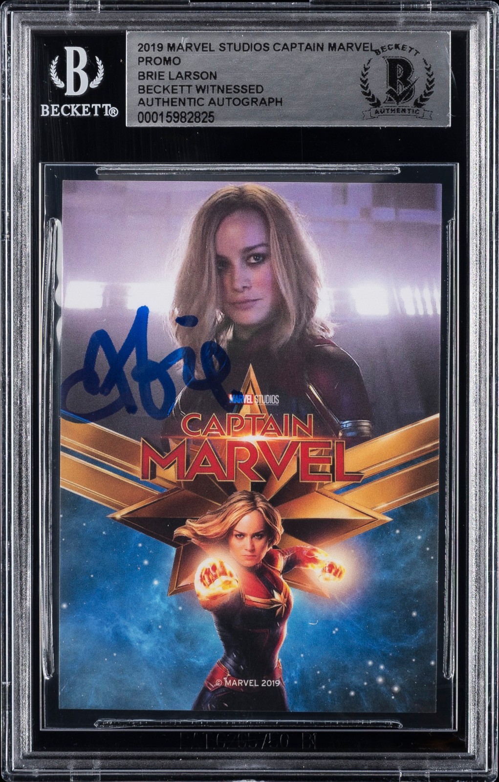 2019 Marvel Studios Captain Marvel Brie Larson Signed Promo Card Beckett BAS