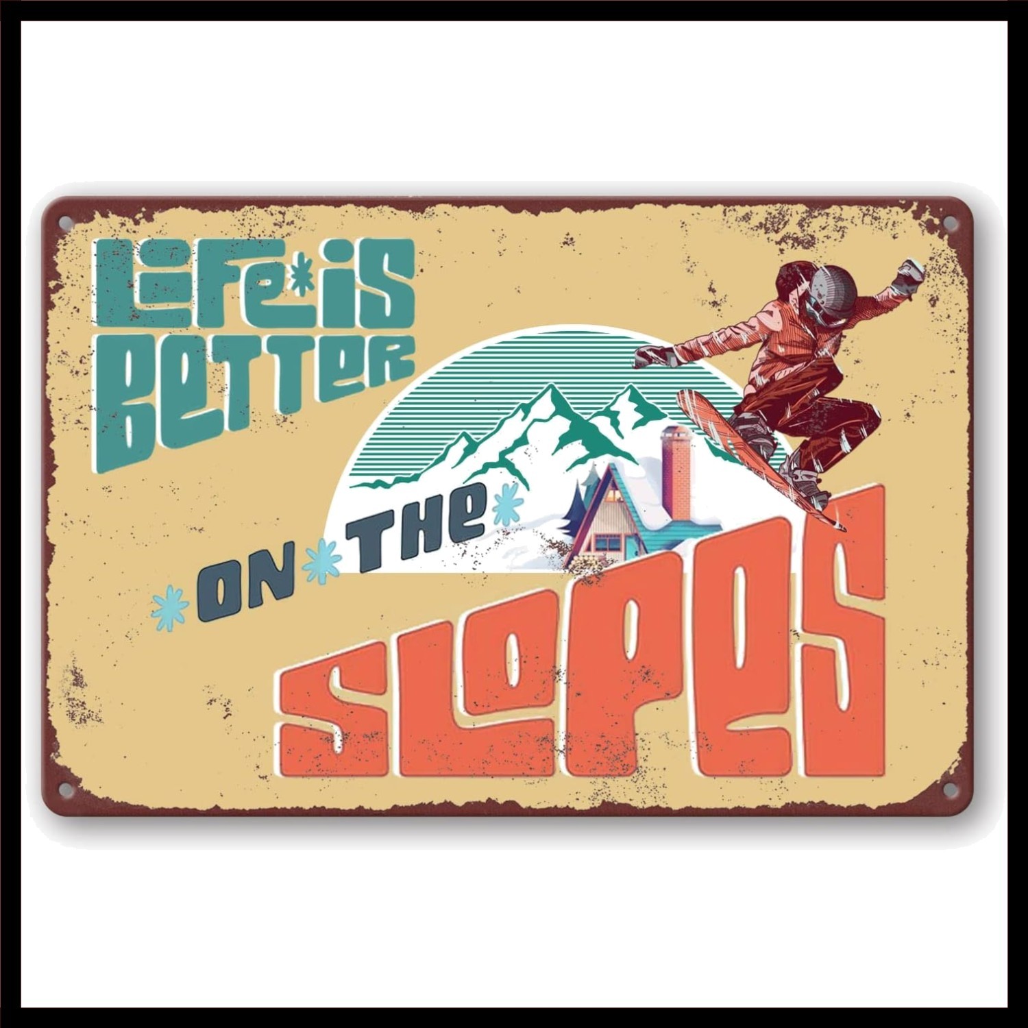 Eco-Friendly Vintage Ski Metal Sign - 8x12 Inch Wall Art for Mountain Homes