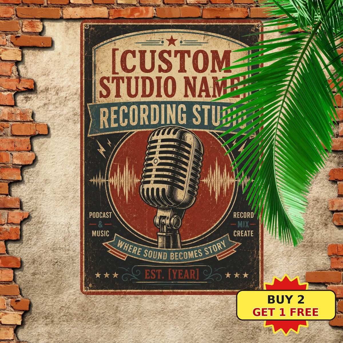 Personalized Recording Studio Sound Room Music Podcast Custom Metal Sign 8x12
