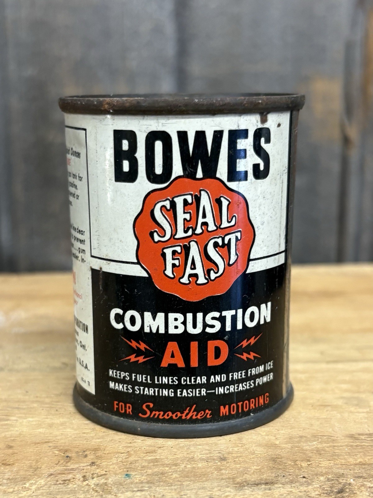 NOS Vintage Unopened 4Oz Bowes Seal Fast Combustion Aid Can Gas Oil Advertising 