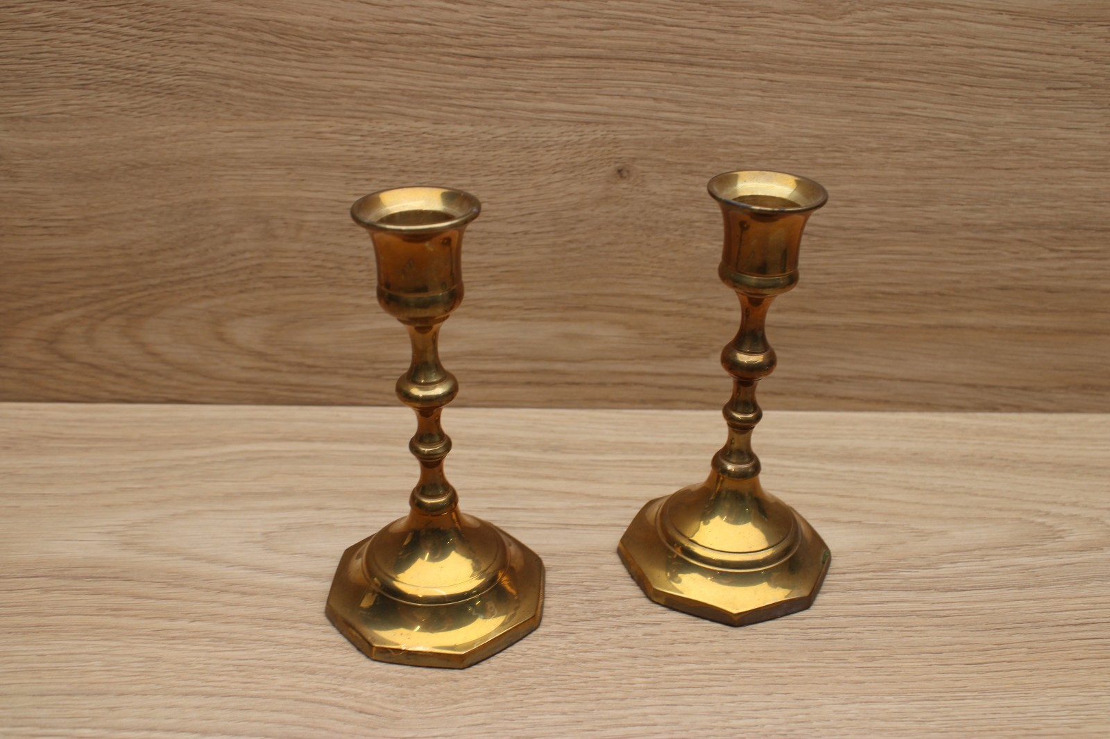 Vintage Solid Brass Candlestick Holders Pair Octagonal Base 5.5