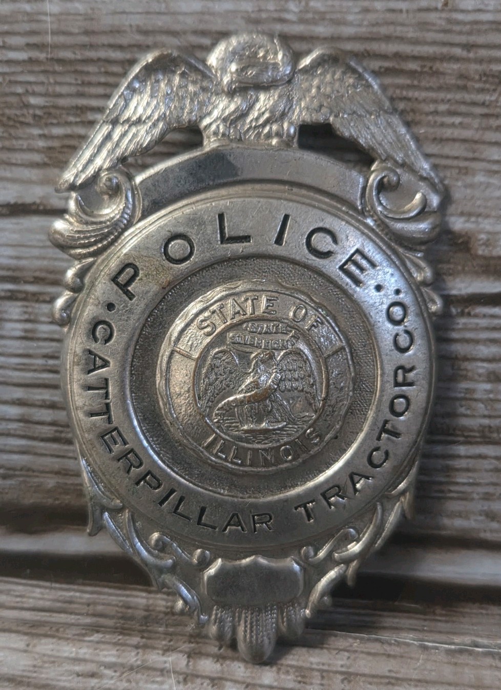 Caterpillar Tractor Police Badge Illinois Vintage HTF