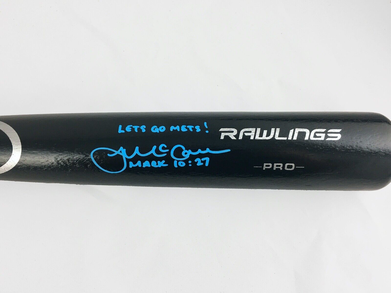 James McCann Signed Autographed Black Baseball Bat Blue Ink COA New York Mets