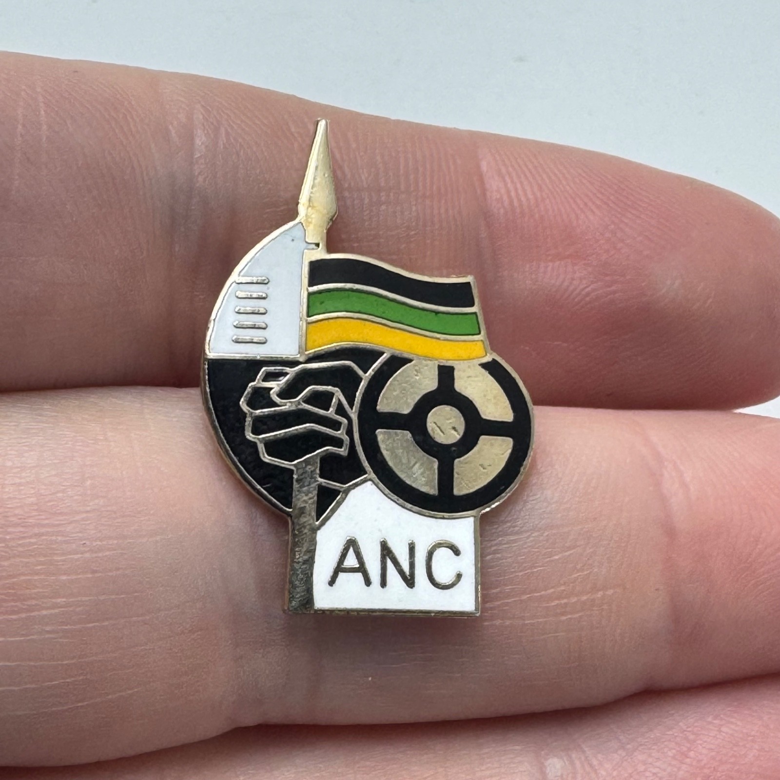 Vintage African National Congress ANC Flag Fist Shield Logo Lapel Pin Enamel Art Vintage African National Congress ANC Flag Fist Shield Logo Lapel Pin Enamel Art