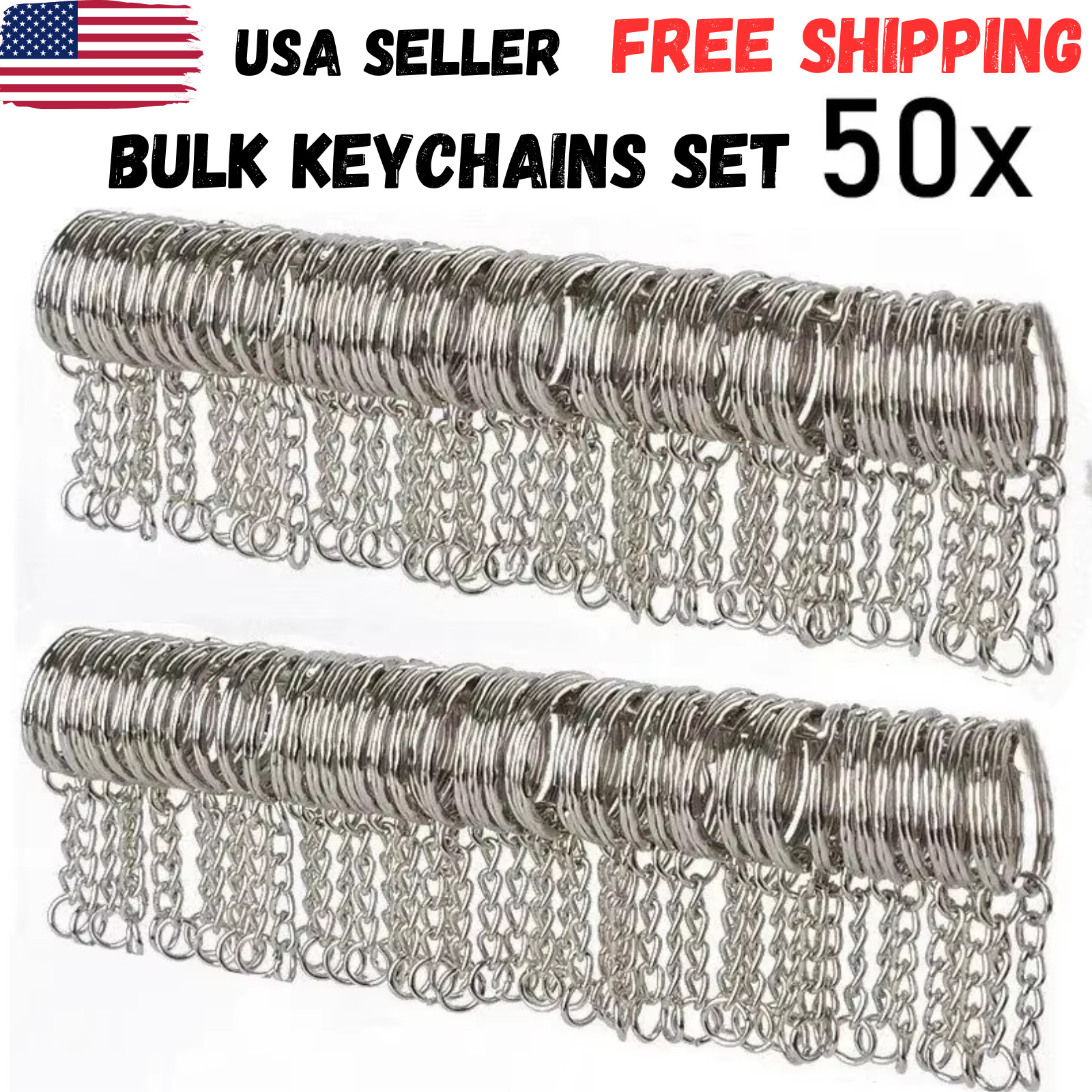50PCS Bulk Keychains Set Split Keychains Rings with Chain 1 Inch Key Rings