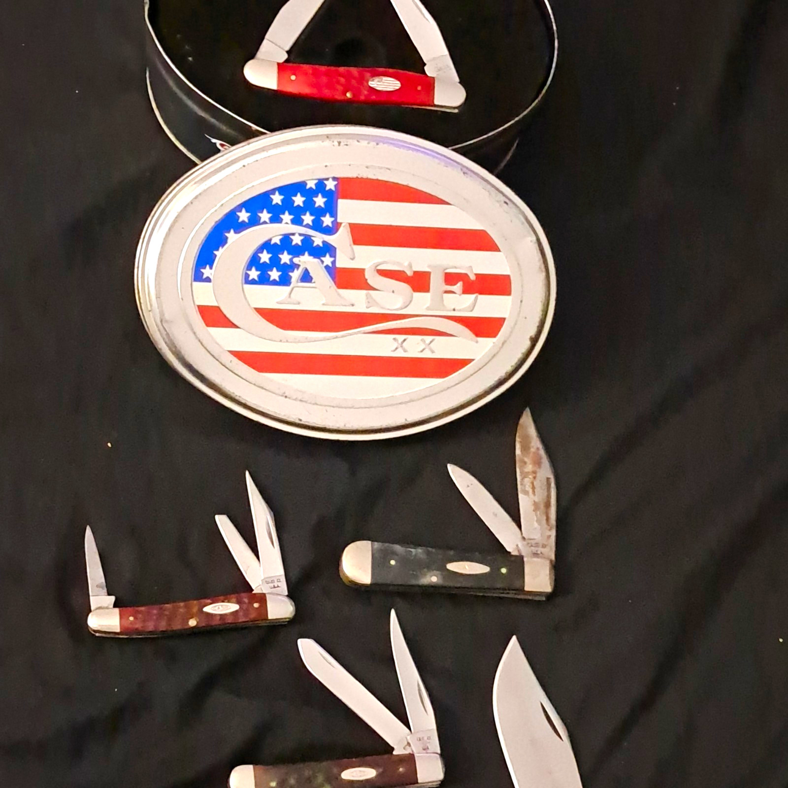 Case XX USA Pocketknife Mixed Lot of 4, Wood/Synthetic Handles Brown Red Black