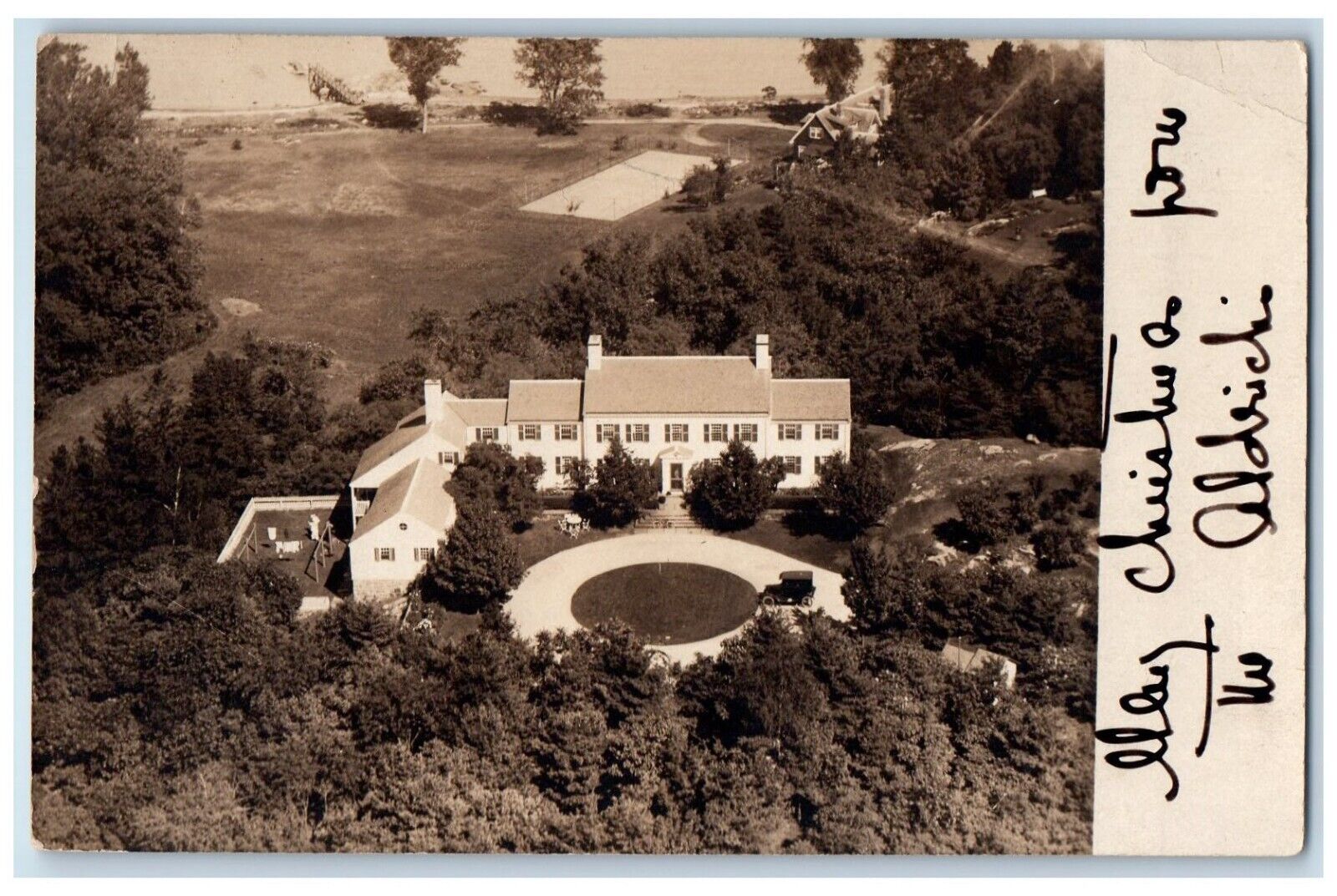 c1910's Birds Eye View Of Mansion House Cape Cod MA Antique RPPC Photo Postcard
