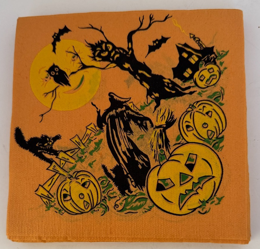 27 Vintage 50’s Halloween Crepe Paper Napkin -Reaper-Bats-Jack O Lanterns-Cat 27 Vintage 50’s Halloween Crepe Paper Napkin -Reaper-Bats-Jack O Lanterns-Cat