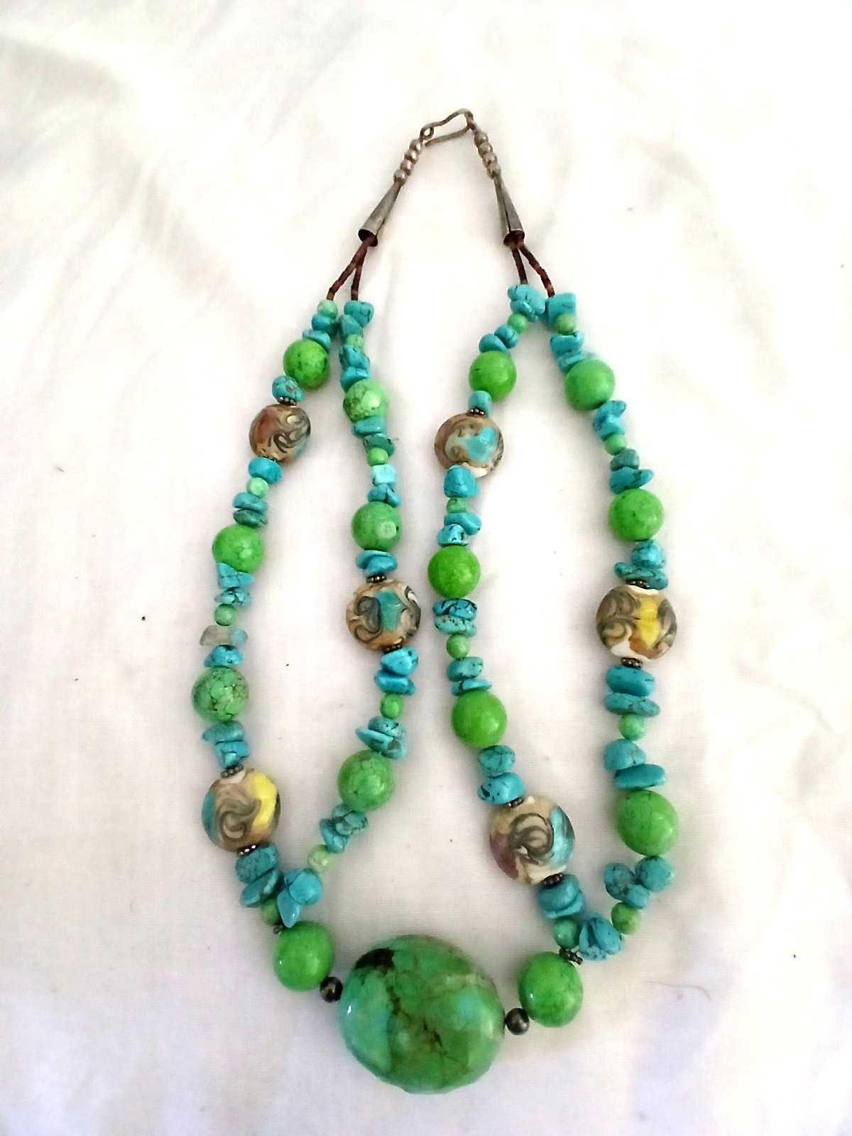 Santo Domingo Chunky Blue Green Turquoise Gem Chip beads 2 Strands Necklace 22\ Santo Domingo Chunky Blue Green Turquoise Gem Chip beads 2 Strands Necklace 22\