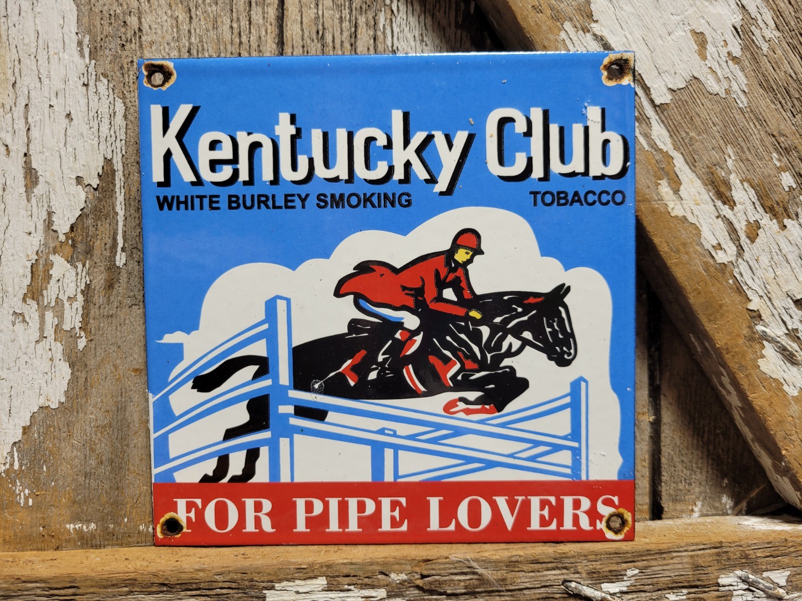 VINTAGE KENTUCKY CLUB PORCELAIN SIGN RARE OLD PIPE TOBACCO HORSE JOCKEY CIGAR