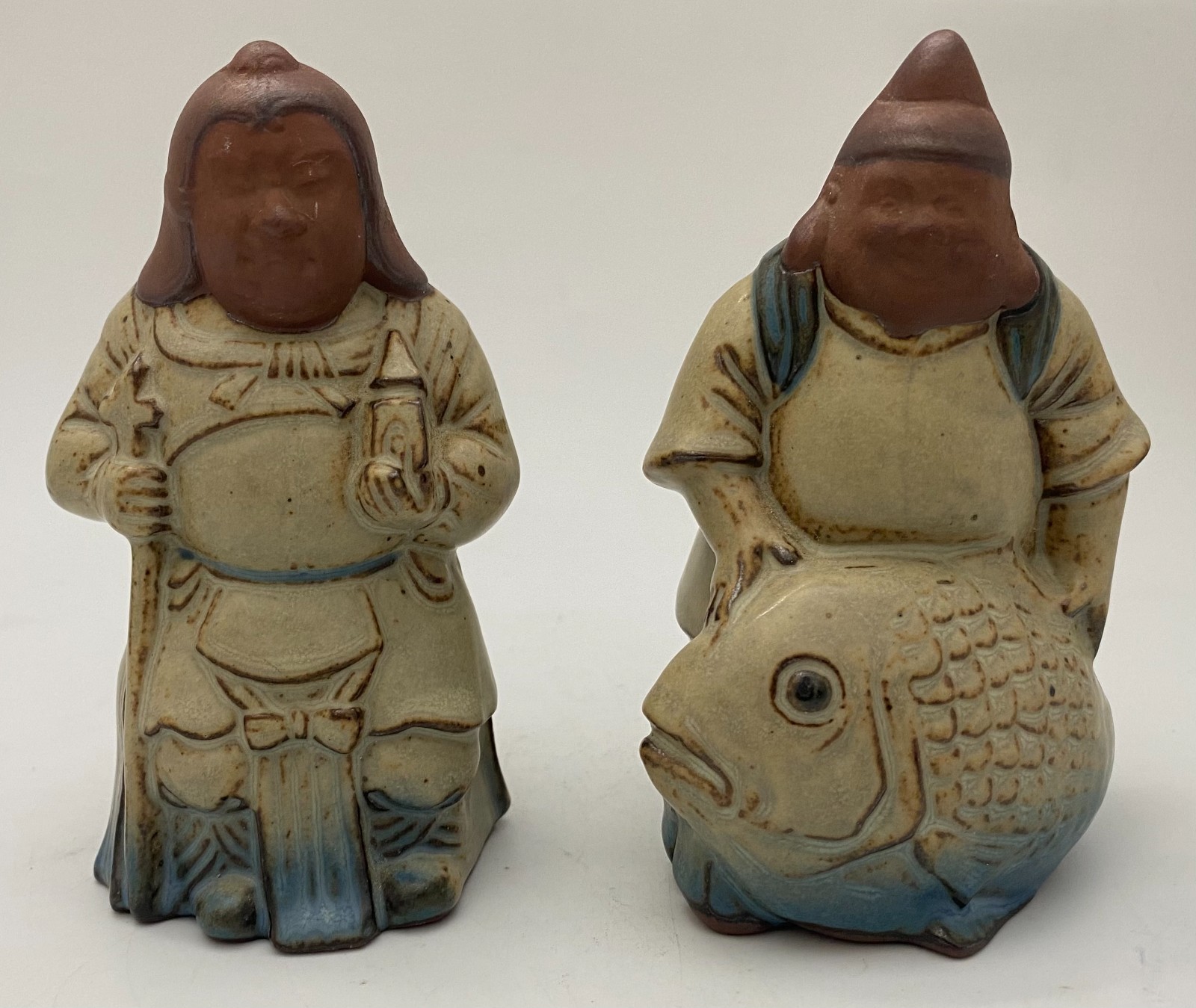 Vintage Japanese Redware Seven Lucky Gods Figurines Ebisu & Bishamonten Vintage Japanese Redware Seven Lucky Gods Figurines Ebisu & Bishamonten