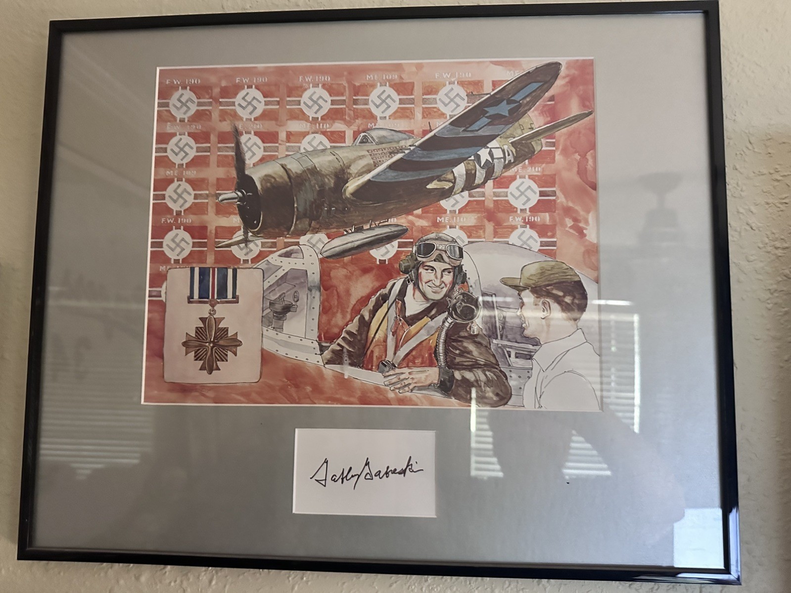 Francis Gabby Gabreski Signed Cut Signature GOE Lithograph 1991 (d) WWII Ace Francis Gabby Gabreski Signed Cut Signature GOE Lithograph 1991 (d) WWII Ace