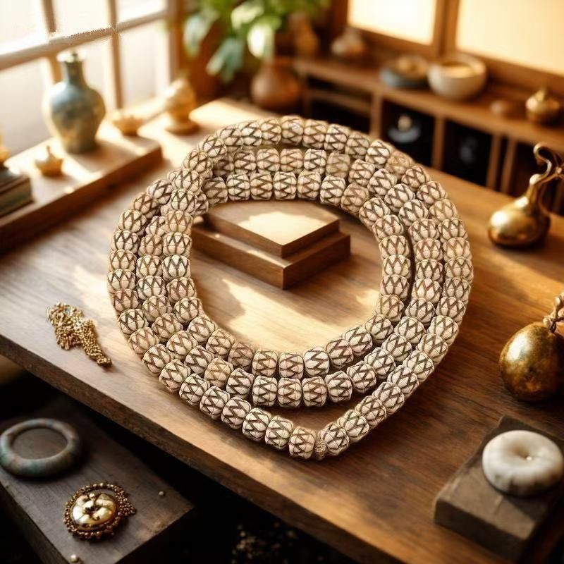 8mm Tibetan Carved 108 Bead Prayer Necklace Pendant Bracelet