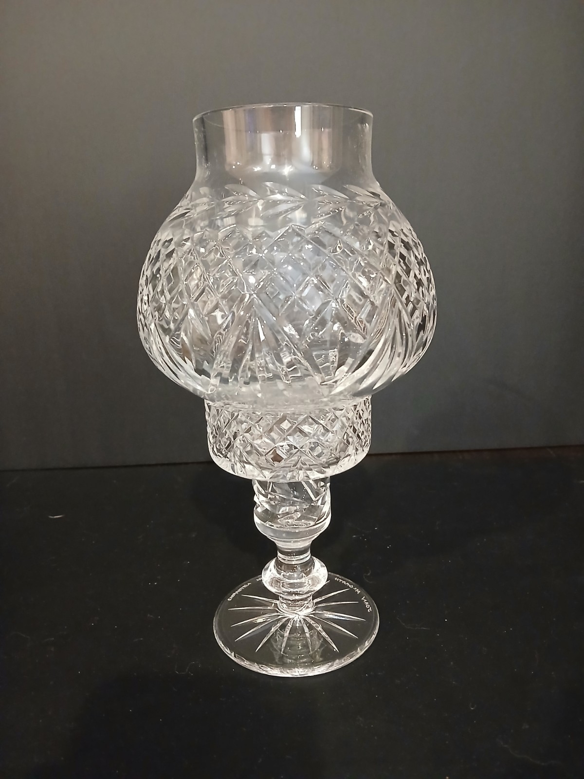 Vintage Royal Crystal Waterford 2 PC Hurricane Lamp Signed Joan McGrath- Mint Vintage Royal Crystal Waterford 2 PC Hurricane Lamp Signed Joan McGrath- Mint
