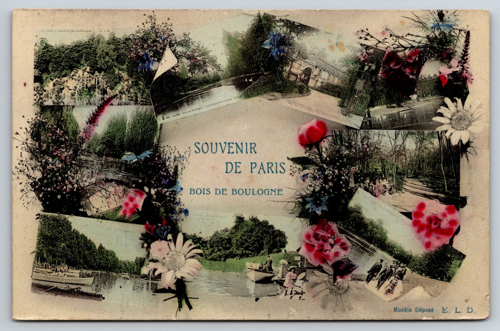 1906 Multi-Picture Flowers, Bois de Boulogne, Paris, France Postcard S7-006