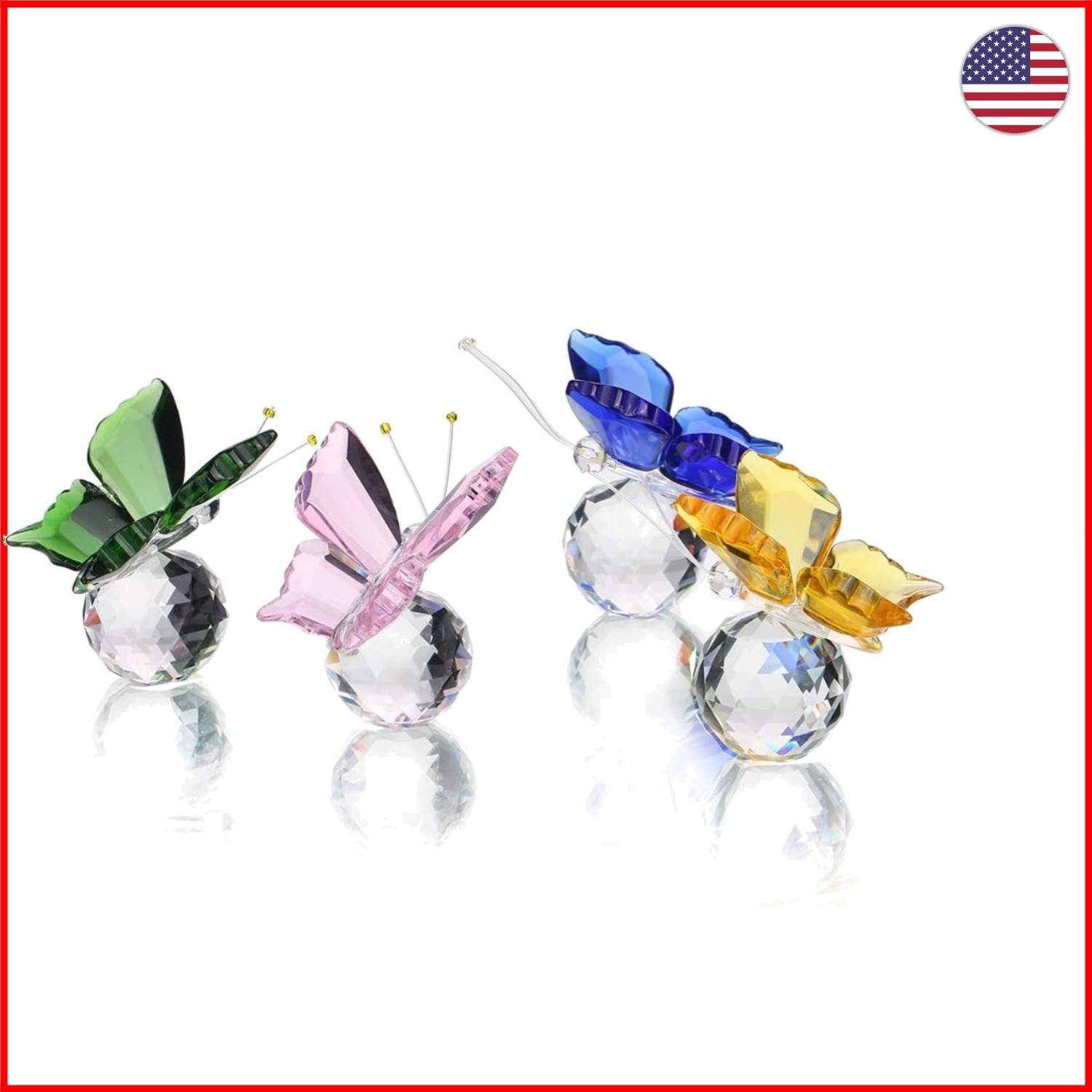 Enchanting 4 Pcs Crystal Butterfly Statues in Gift Box – Perfect for All Ages