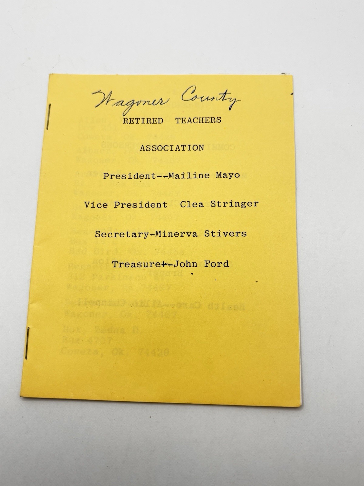 Wagoner County Retired Teachers Association Directory Vintage Wagoner County Retired Teachers Association Directory Vintage