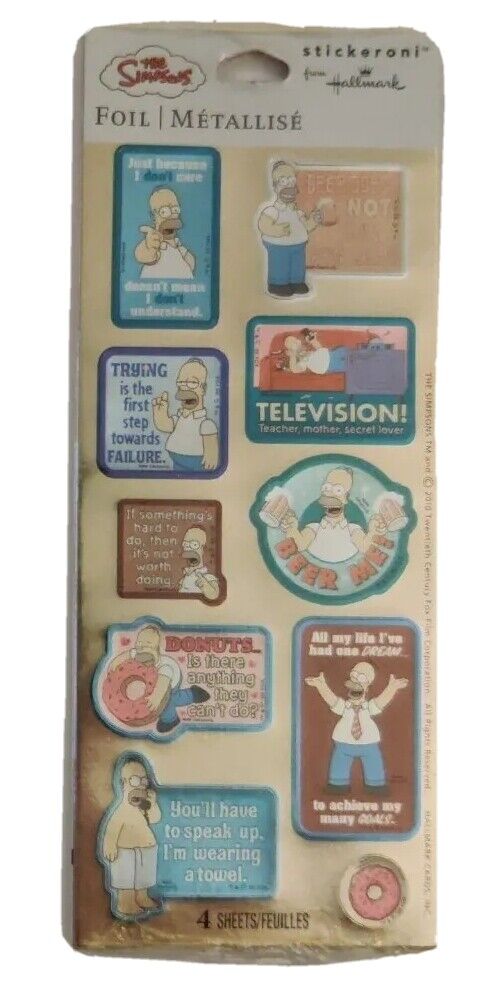 Vintage The Simpsons Homer Hallmark Foil Stickers 2010 Stickeroni Acid Free NOS