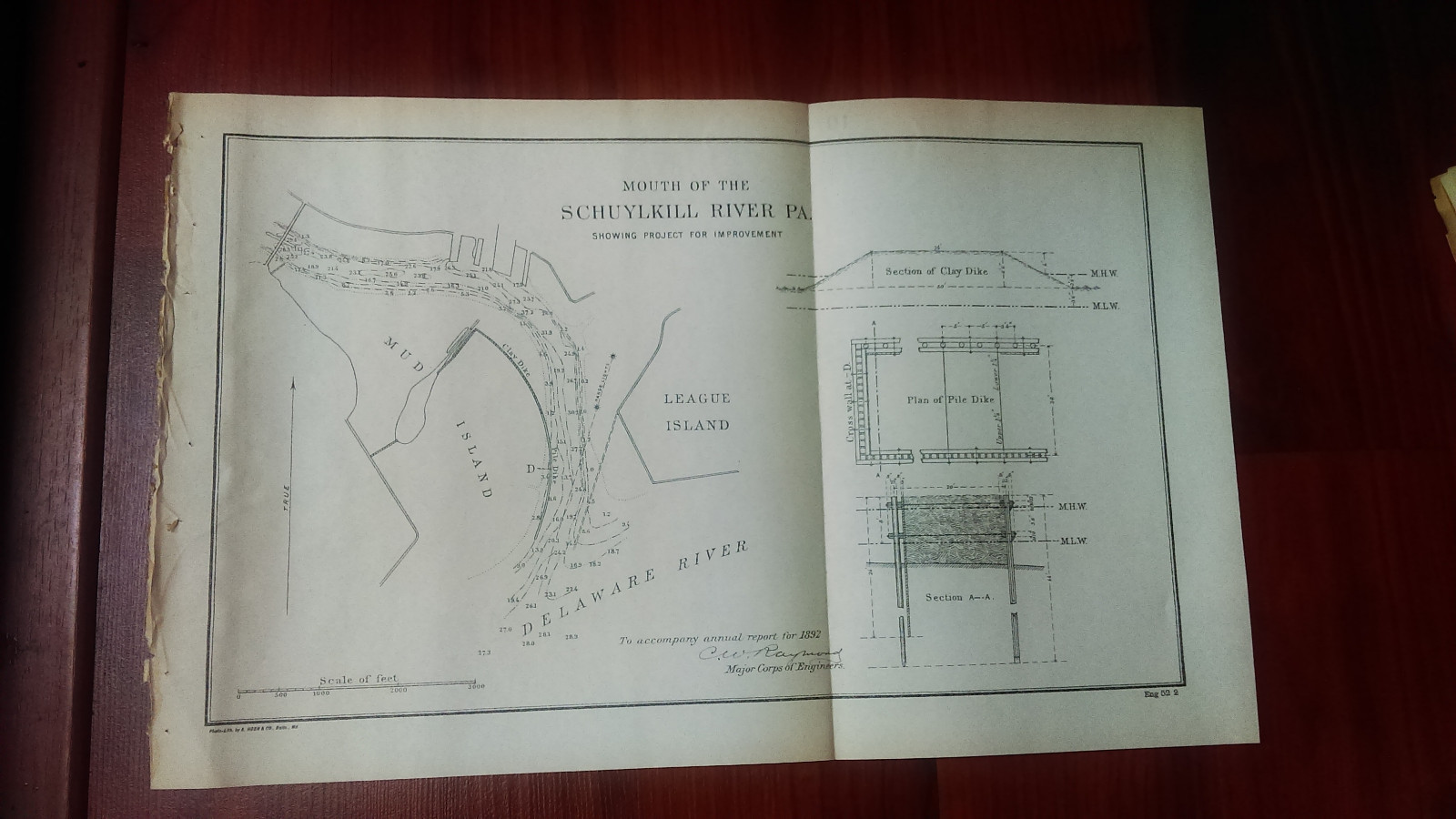 1892 Map Diagram of Schuylkill River, PA, Mud and League Isl, Plan of Pile Dike 1892 Map Diagram of Schuylkill River, PA, Mud and League Isl, Plan of Pile Dike