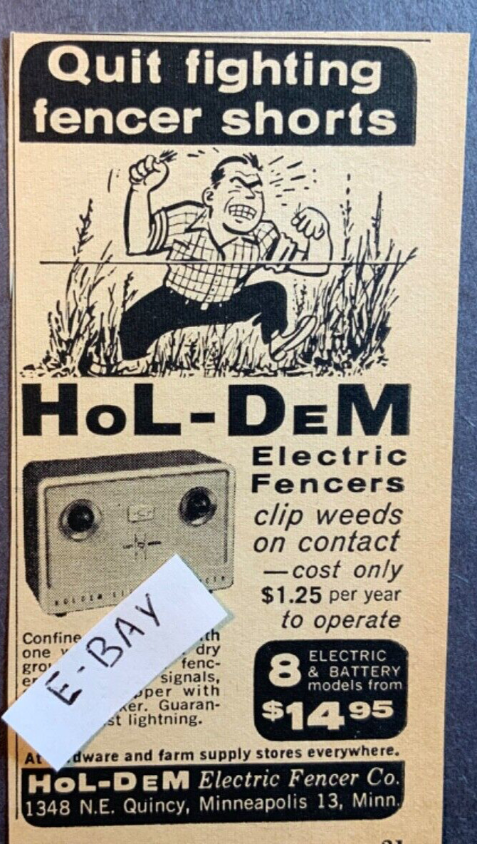 1960 Vintage Ad. Hold-Dem Electric Fence Co. Quincy, Minneapolis. 1960 Vintage Ad. Hold-Dem Electric Fence Co. Quincy, Minneapolis.