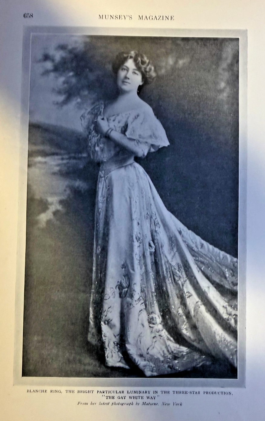 1908 Vintage Magazine Illustration Actress Blanche Bates in The Gay White Way 1908 Vintage Magazine Illustration Actress Blanche Bates in The Gay White Way