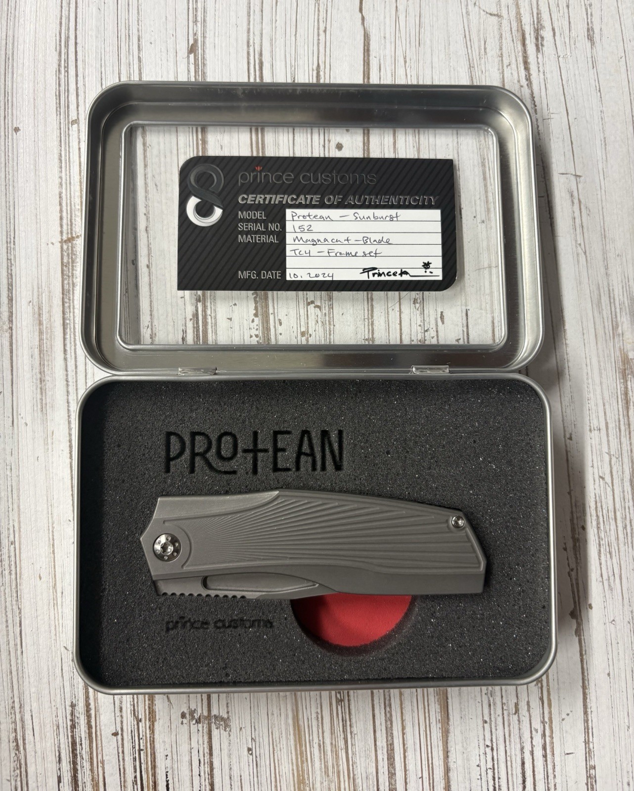 Prince Custom Knives Protean Sunburst Frame Set Magnacut Prince Custom Knives Protean Sunburst Frame Set Magnacut