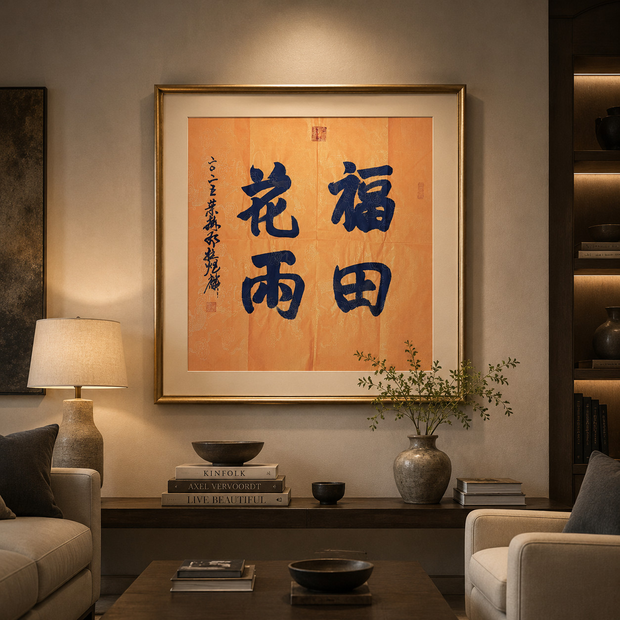 Original 27in Chinese Calligraphy Wall Art Buddhist Blessing Peace Zen Decor