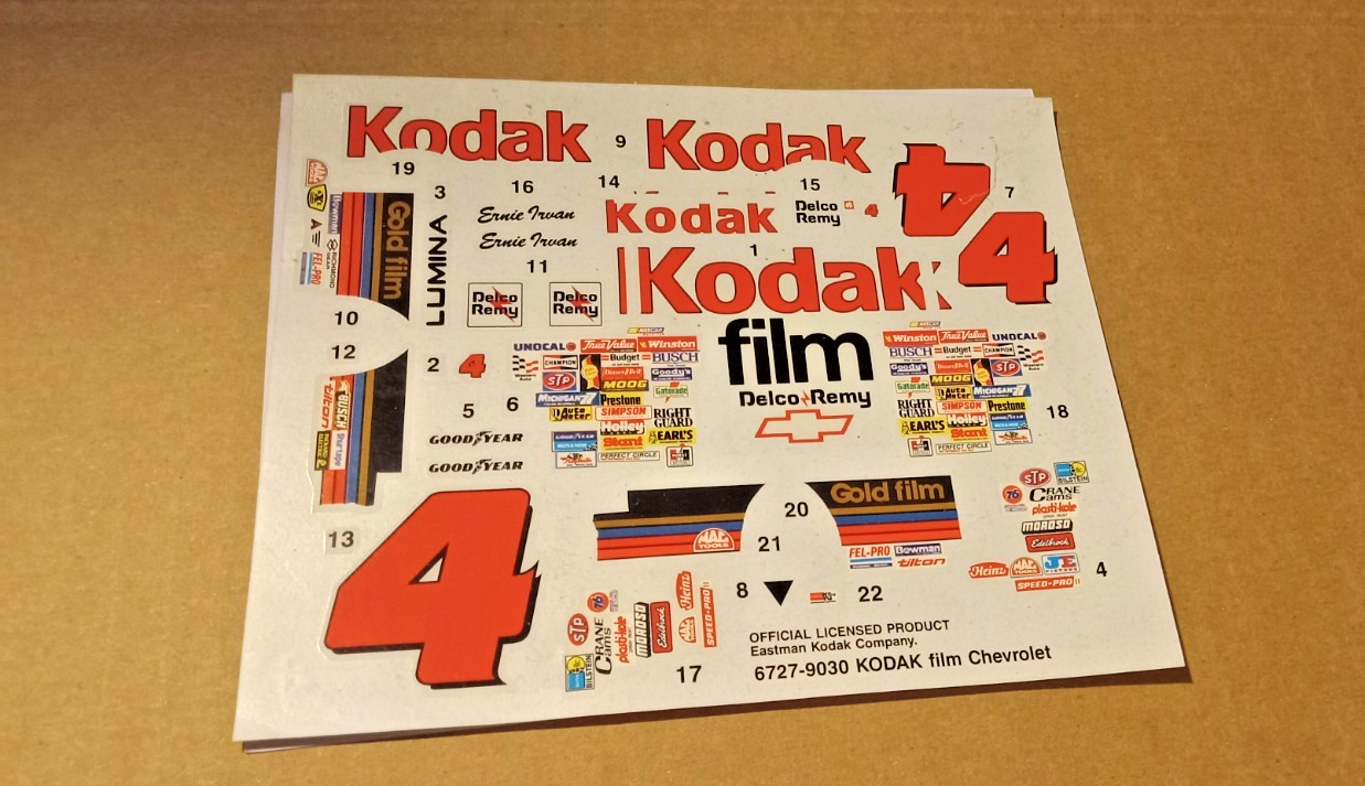 AMT Chevrolet Kodak Film Stock Car 1/25 scale Decals Only package # 570G 