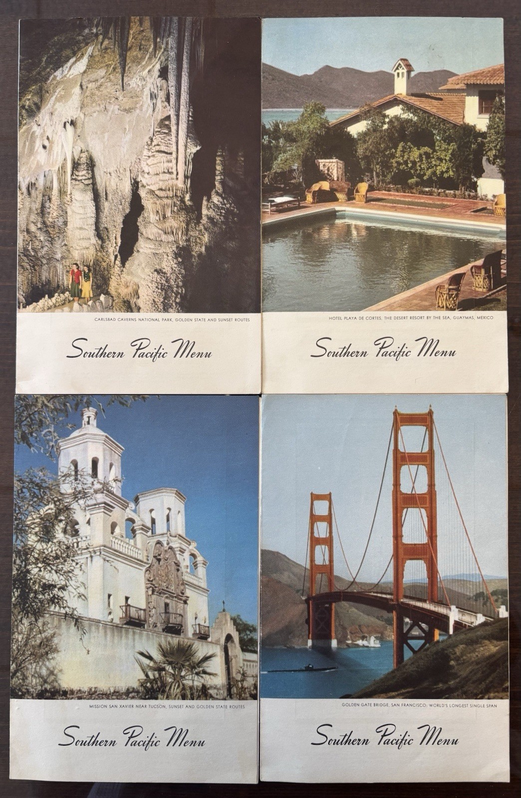 Vintage Southern Pacific Railroad Dining Car Menus 1940’s, Set of 4 Vintage Southern Pacific Railroad Dining Car Menus 1940’s, Set of 4