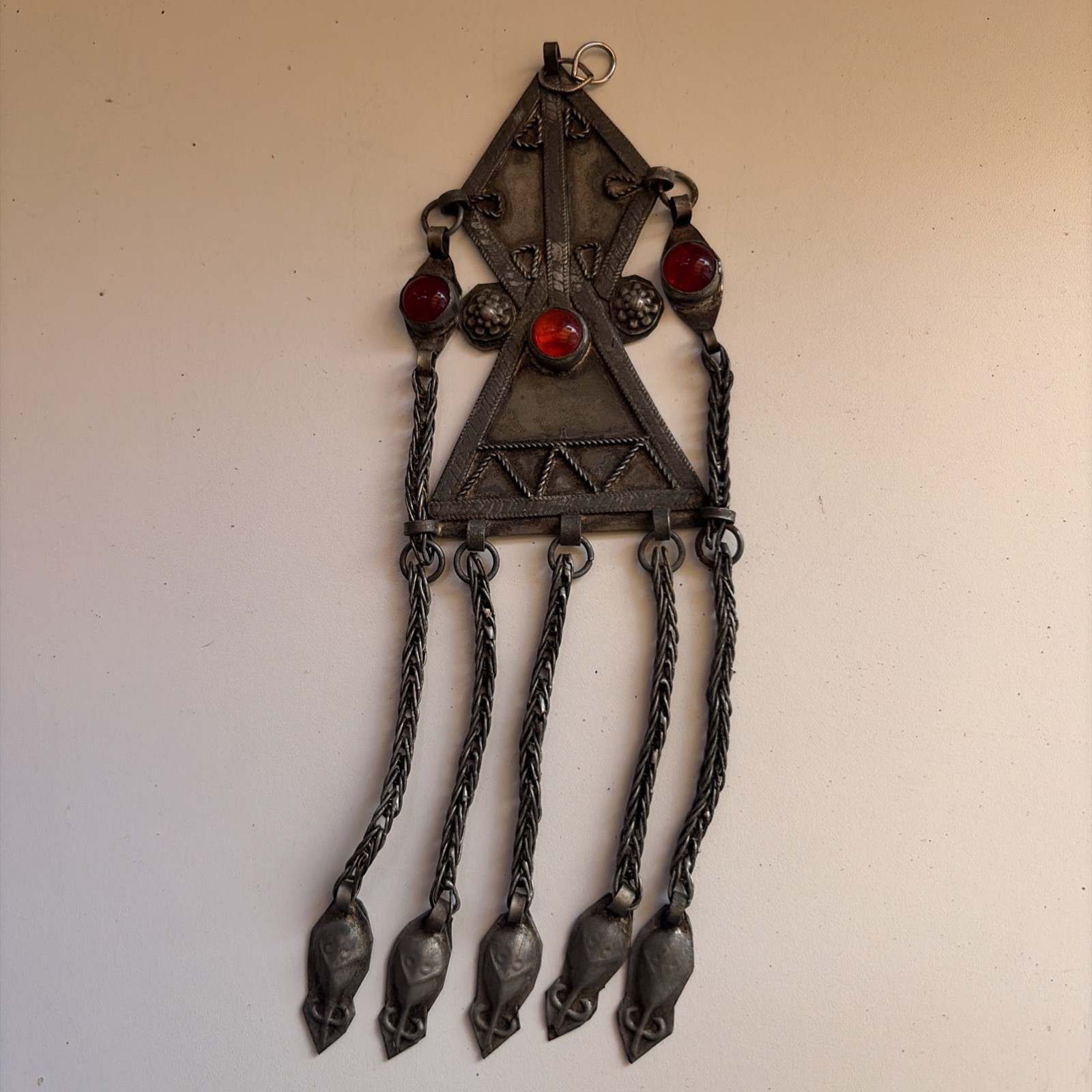 Antique Late 19th C 700-800 Silver Turkoman Turkeman Pendant w/Tassels, 7.5” Antique Late 19th C 700-800 Silver Turkoman Turkeman Pendant w/Tassels, 7.5”