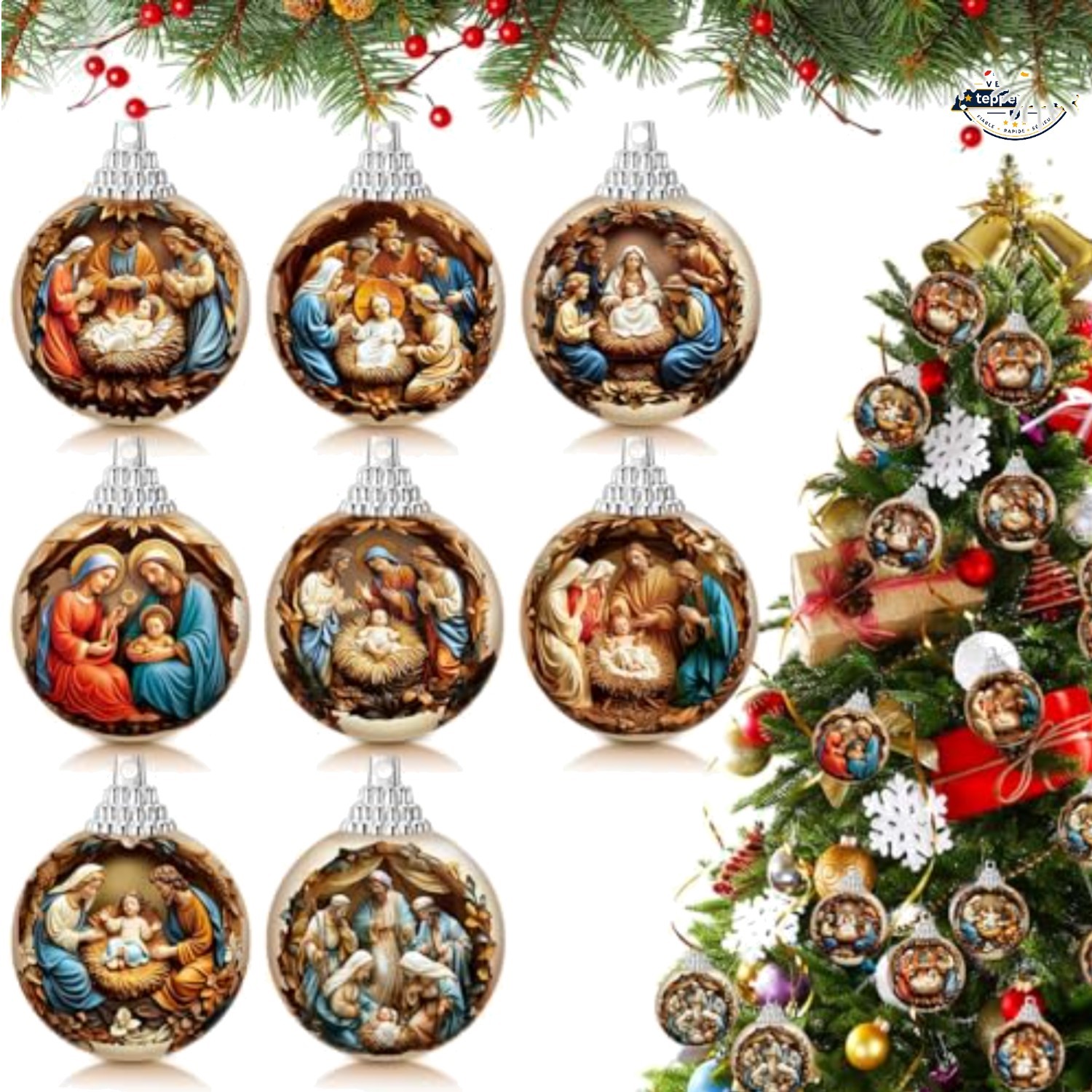 Nativity Christmas Tree Ornaments 16 Pcs 2.17 in Religious Hanging Balls Nativity Christmas Tree Ornaments 16 Pcs 2.17 in Religious Hanging Balls