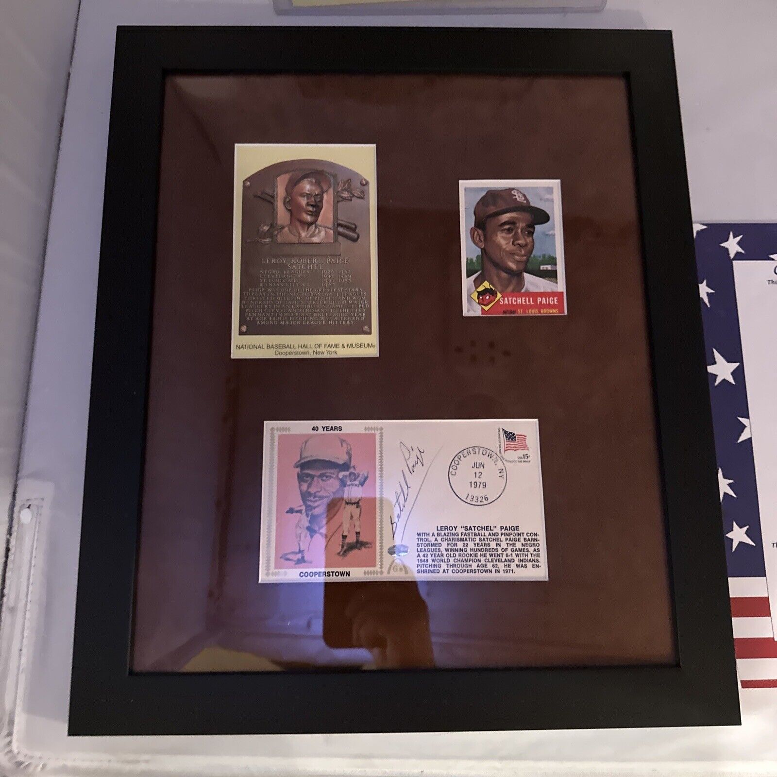 Rare Satchel Paige Signed PostCard/Collage Baseball Hall of Fame Indians COA