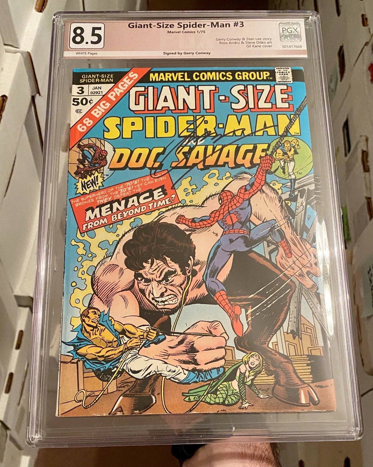 GIANT SIZE SPIDER-MAN #3 PGX (Not CGC SS) 8.5 SIGNED GERRY CONWAY WOW RARE